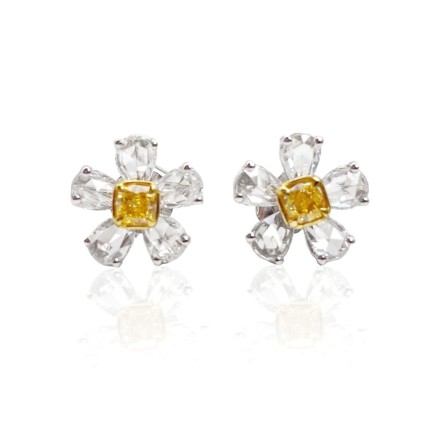 14k/18k gold 0.97 ctw yellow diamond&diamond stud earrings