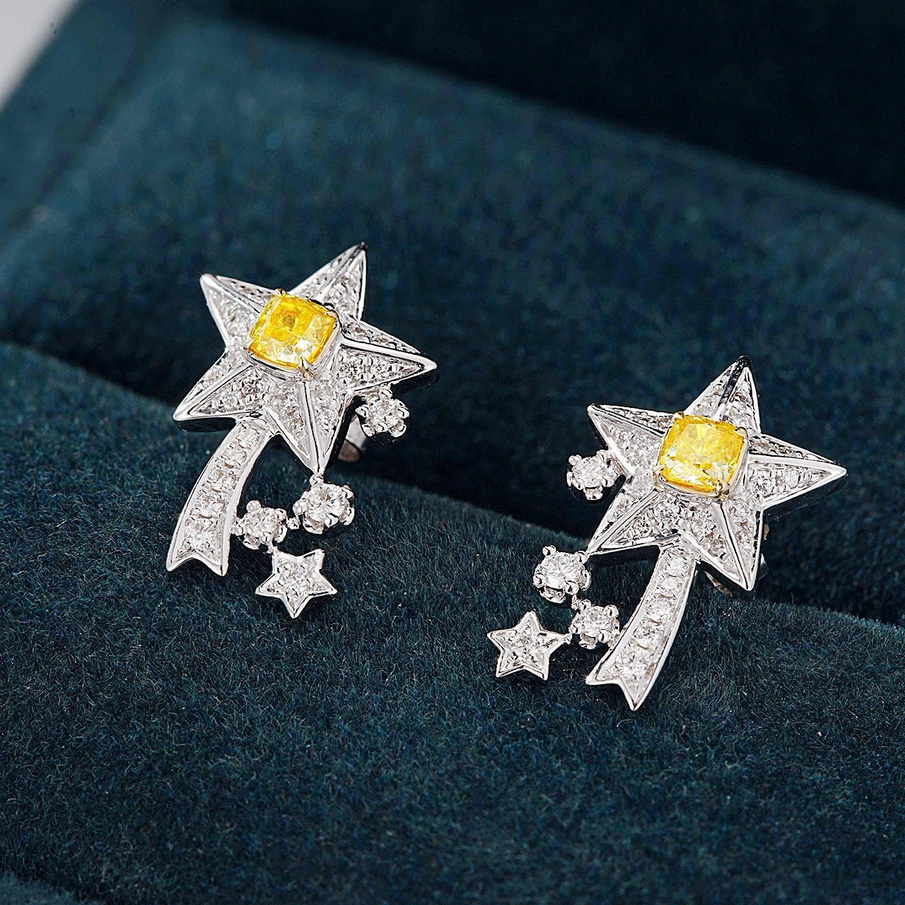 14k/18k white gold 0.48 ctw fancy natural yellow diamond & diamond earrings