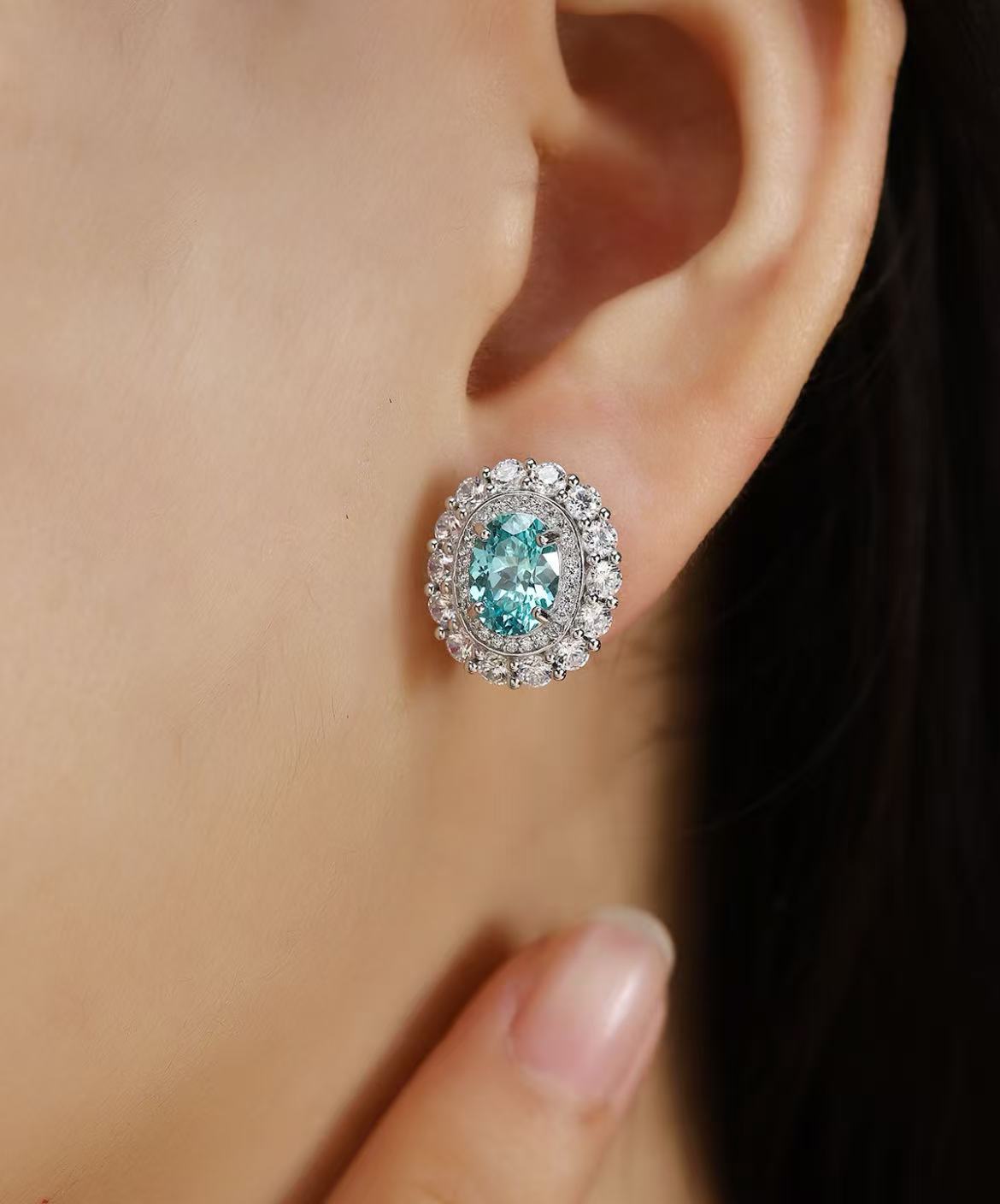 s925 sterling silver lab sapphire/emerald/ruby/paraiba & cz diamond earrings