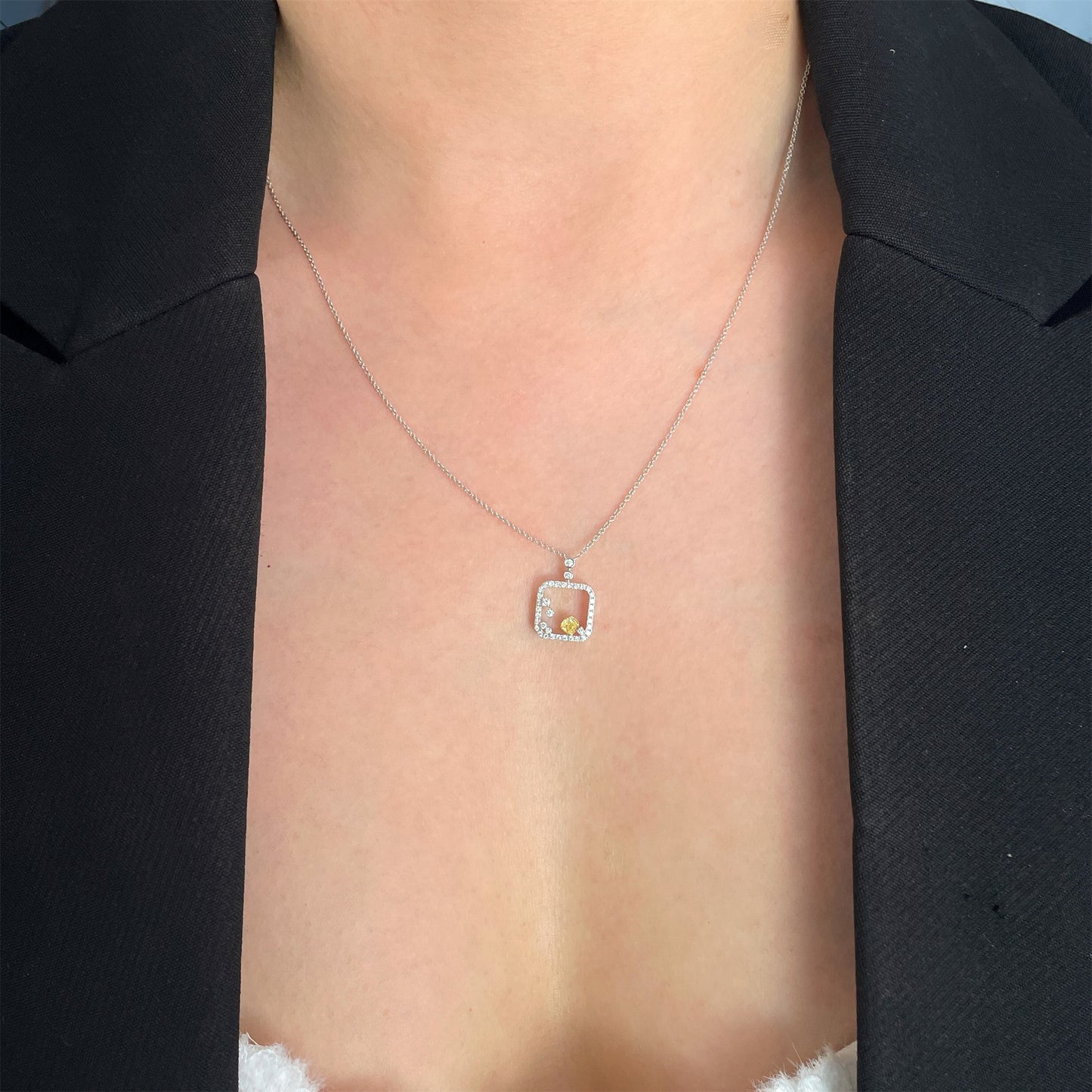 14k/18k white gold 0.36 ctw fancy yellow diamond & diamond necklace