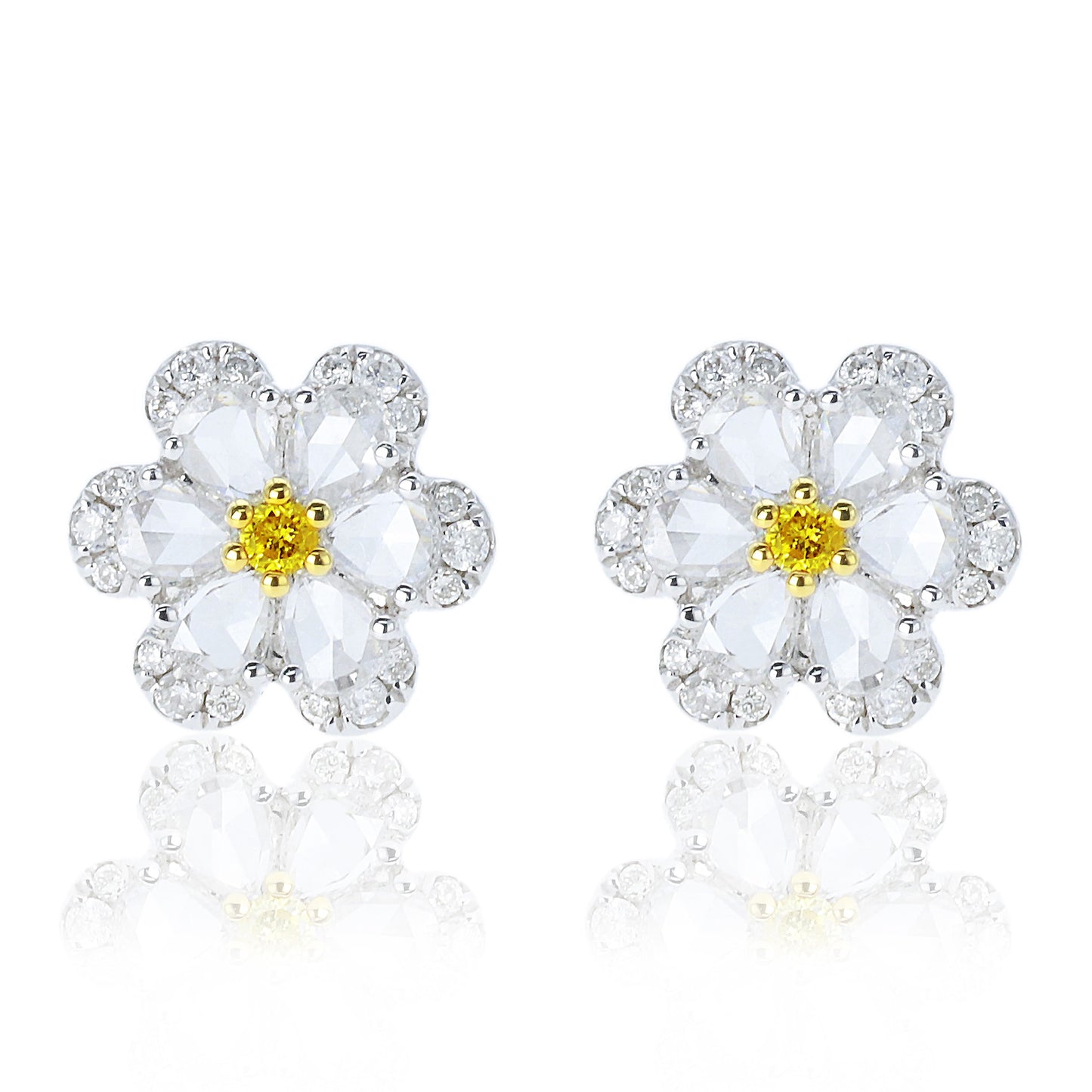 14k/18k gold 0.47 ctw yellow diamond&diamond stud earrings