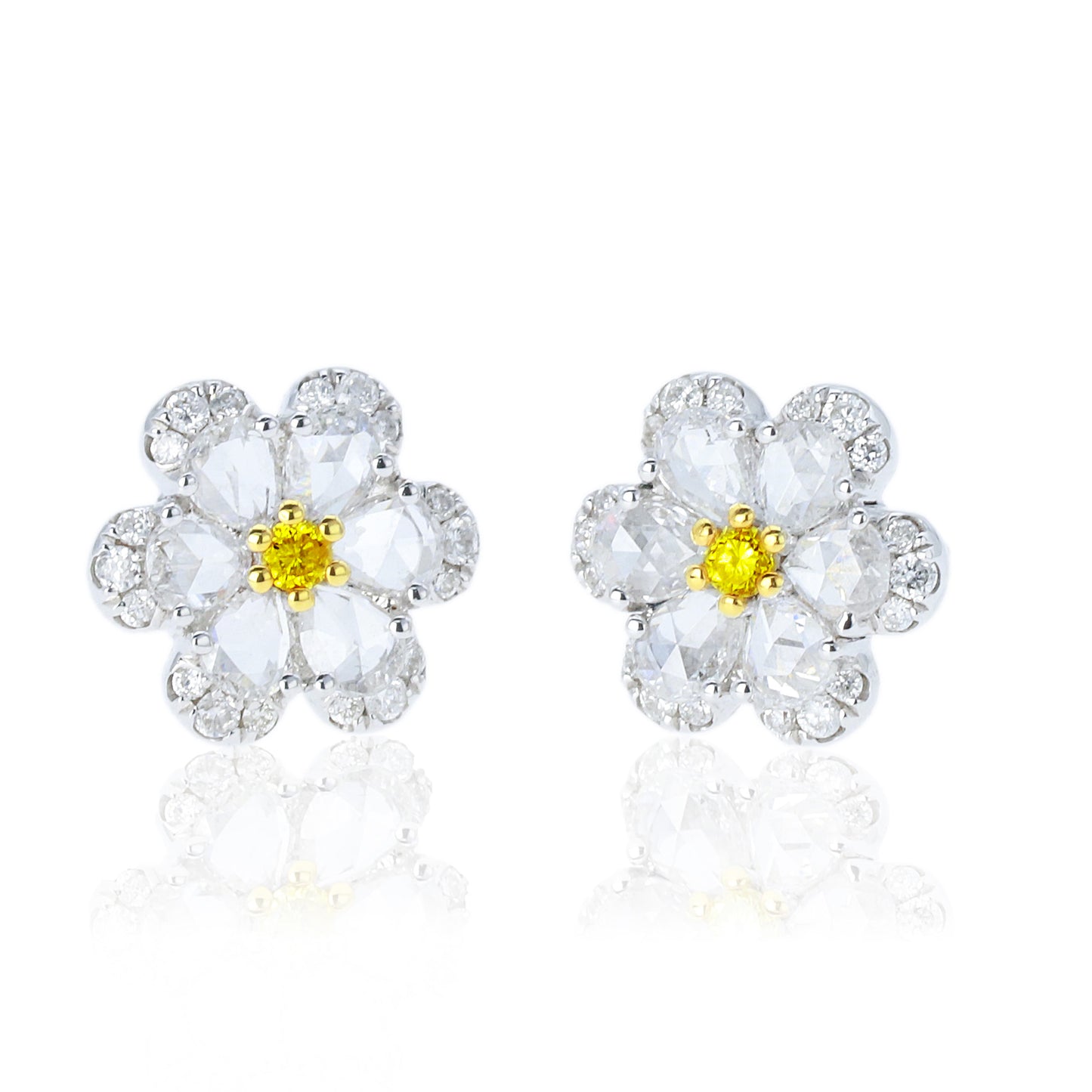 14k/18k gold 0.47 ctw yellow diamond&diamond stud earrings