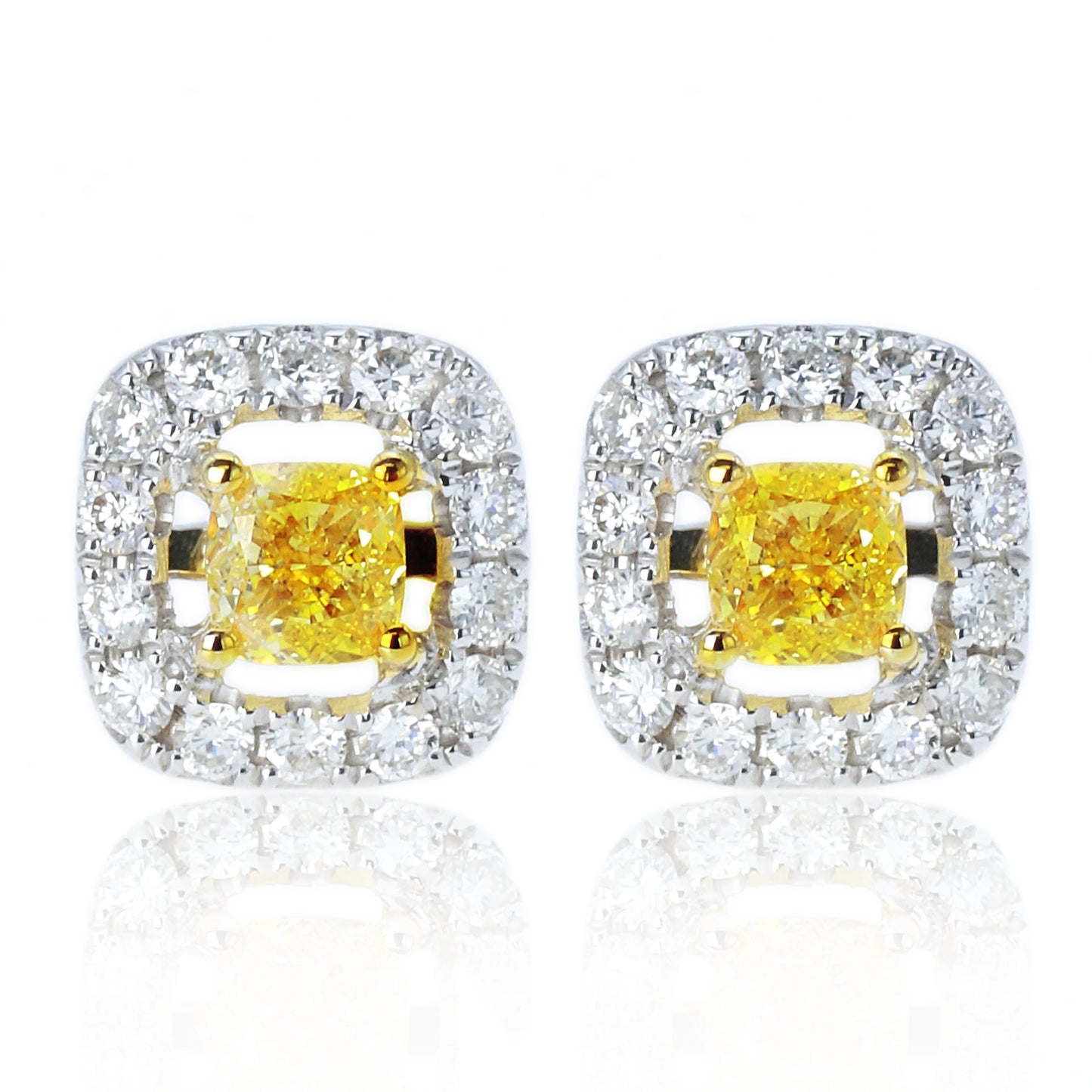 14k/18k gold 0.55 ctw yellow diamond&diamond stud earrings