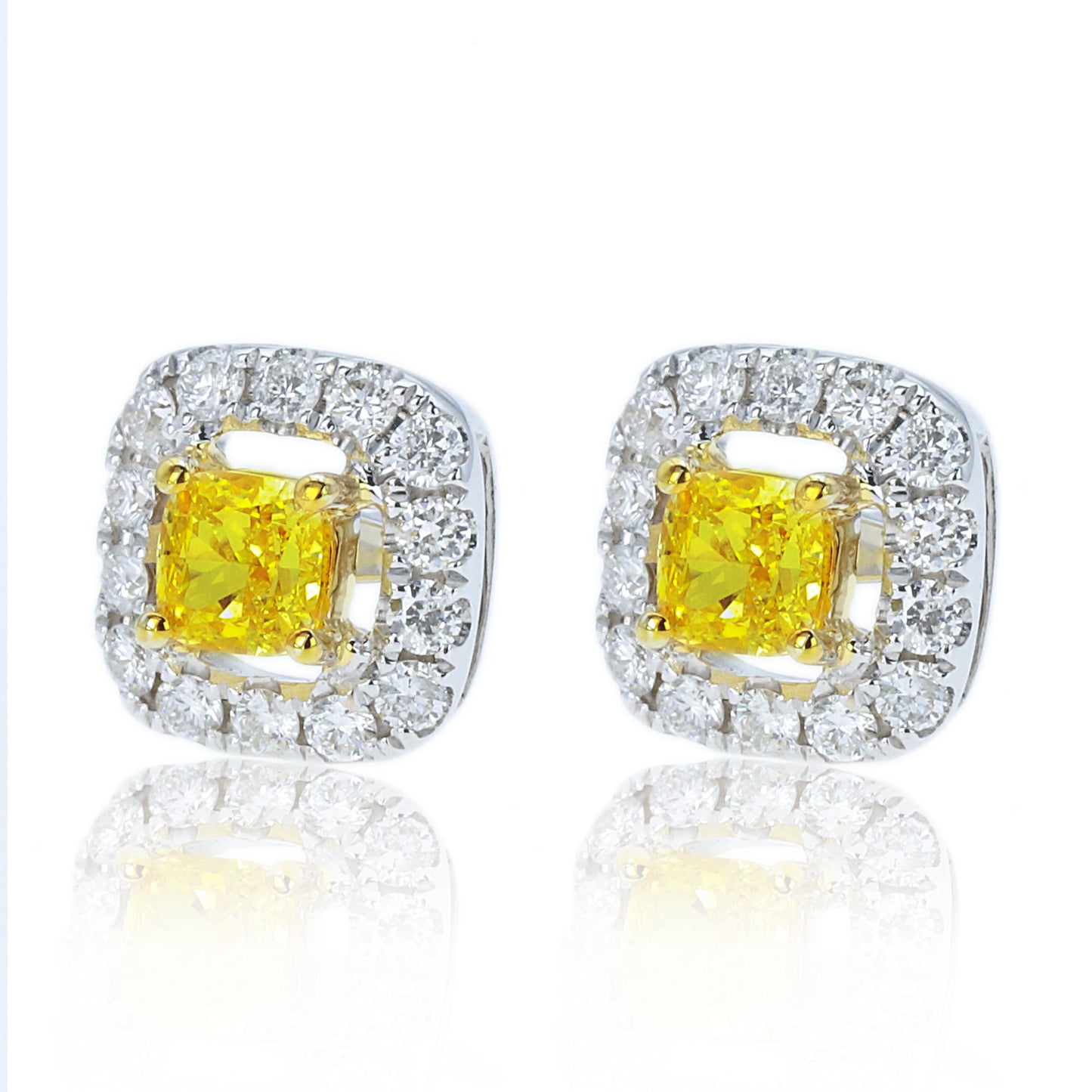 14k/18k gold 0.55 ctw yellow diamond&diamond stud earrings