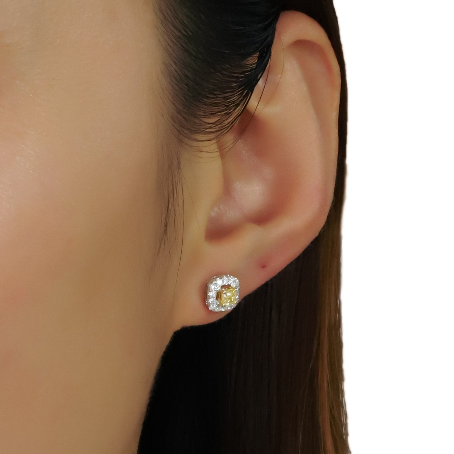 14k/18k gold 0.55 ctw yellow diamond&diamond stud earrings