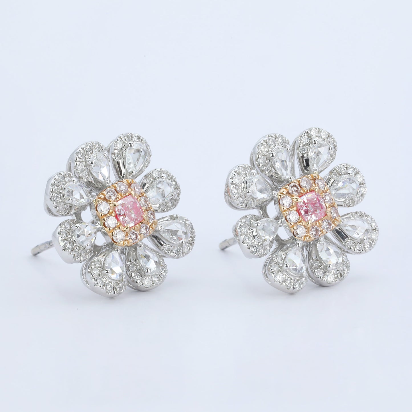 14k gold 1.34 ctw natural fancy pink diamond & diamond earrings