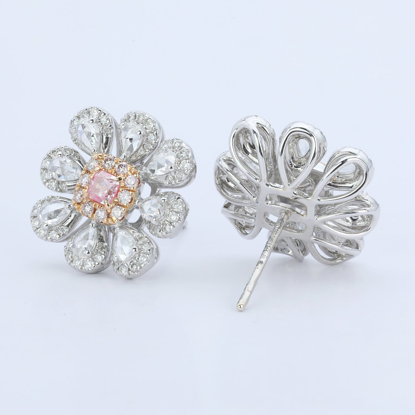 14k gold 1.34 ctw natural fancy pink diamond & diamond earrings
