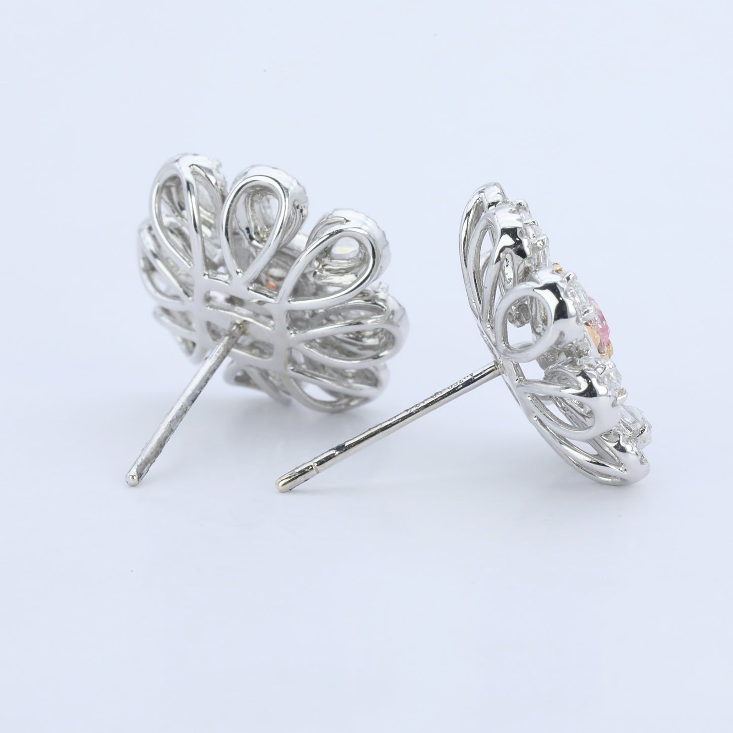 14k gold 1.34 ctw natural fancy pink diamond & diamond earrings