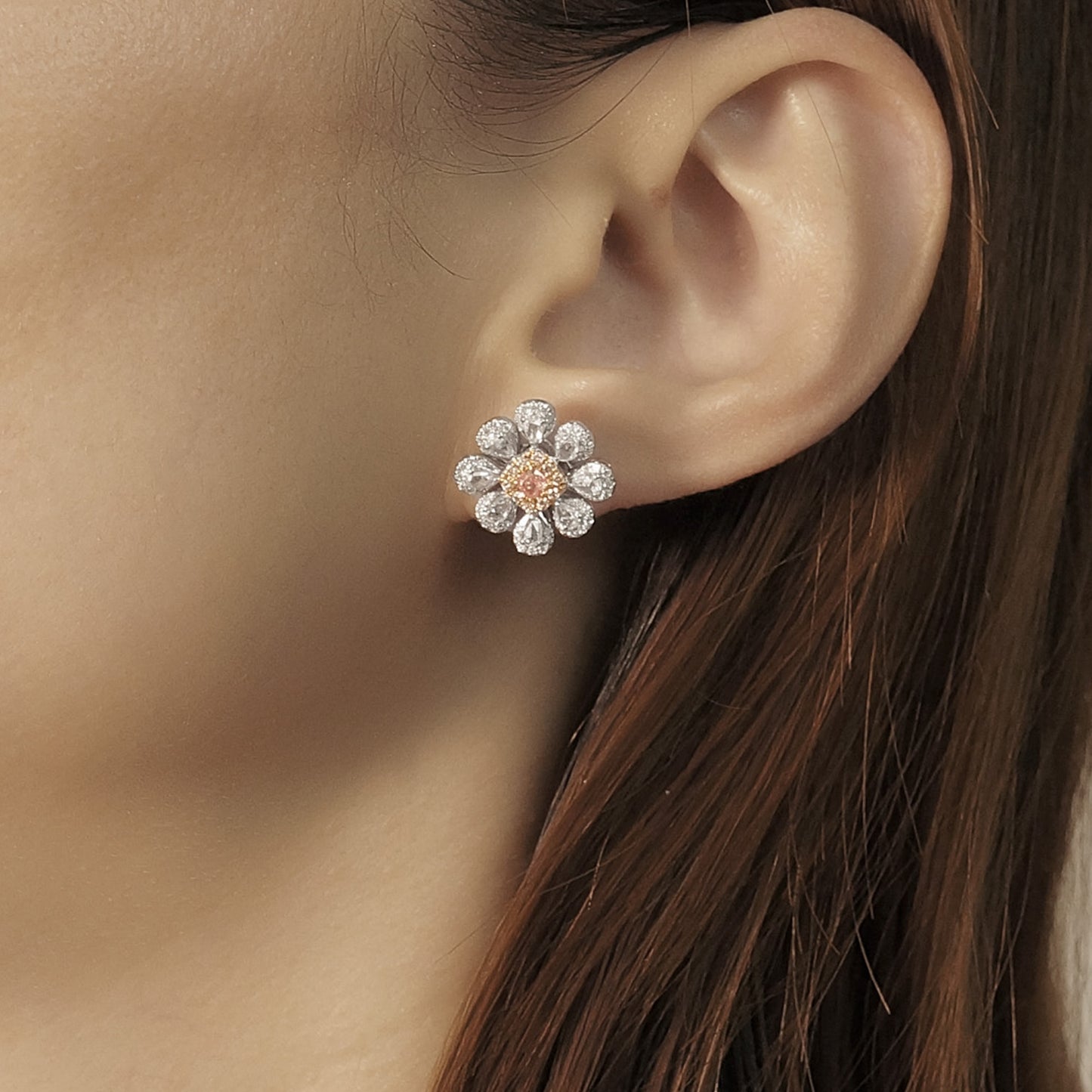 14k gold 1.34 ctw natural fancy pink diamond & diamond earrings