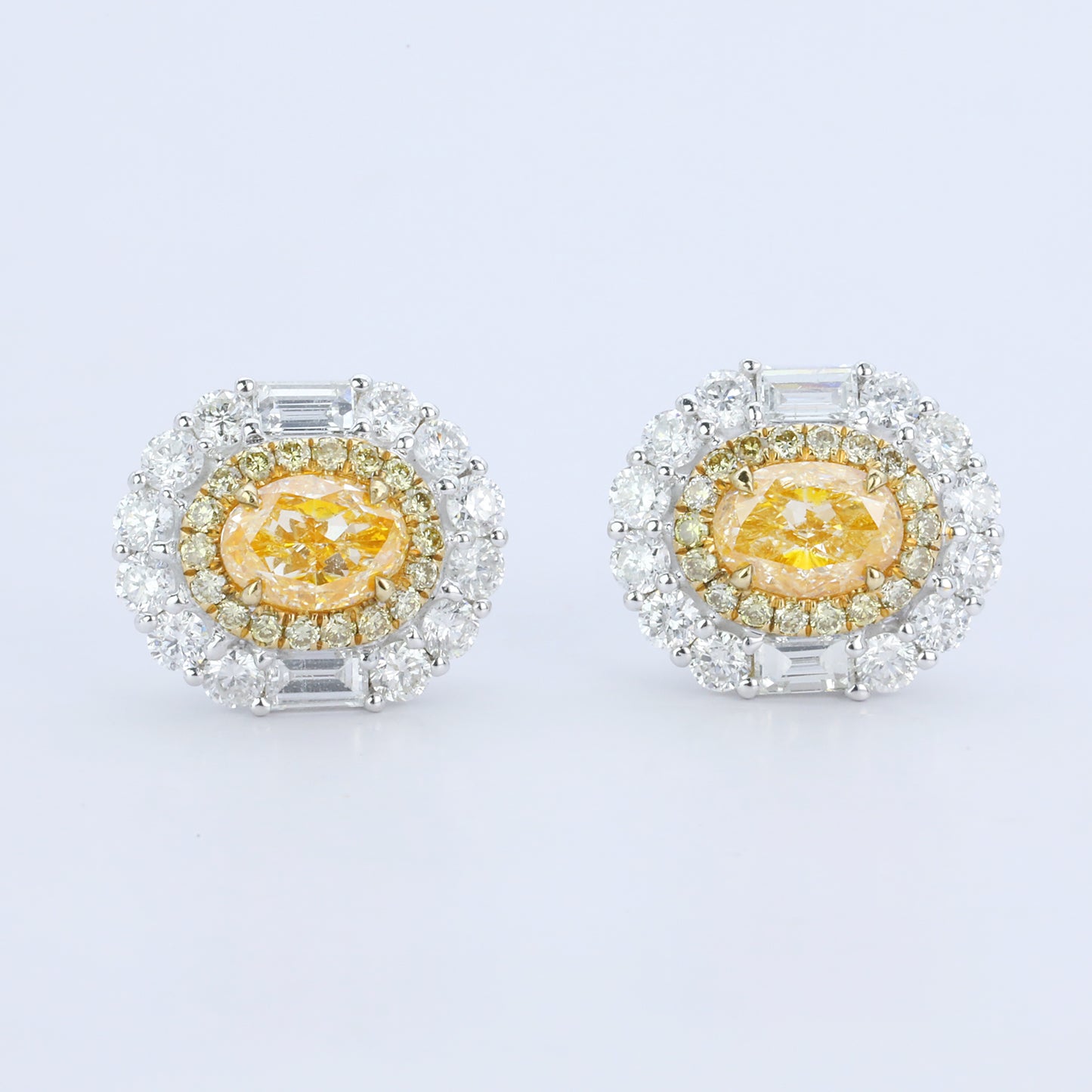14k gold 2.04 ctw natural fany yellow diamond & diamond earrings