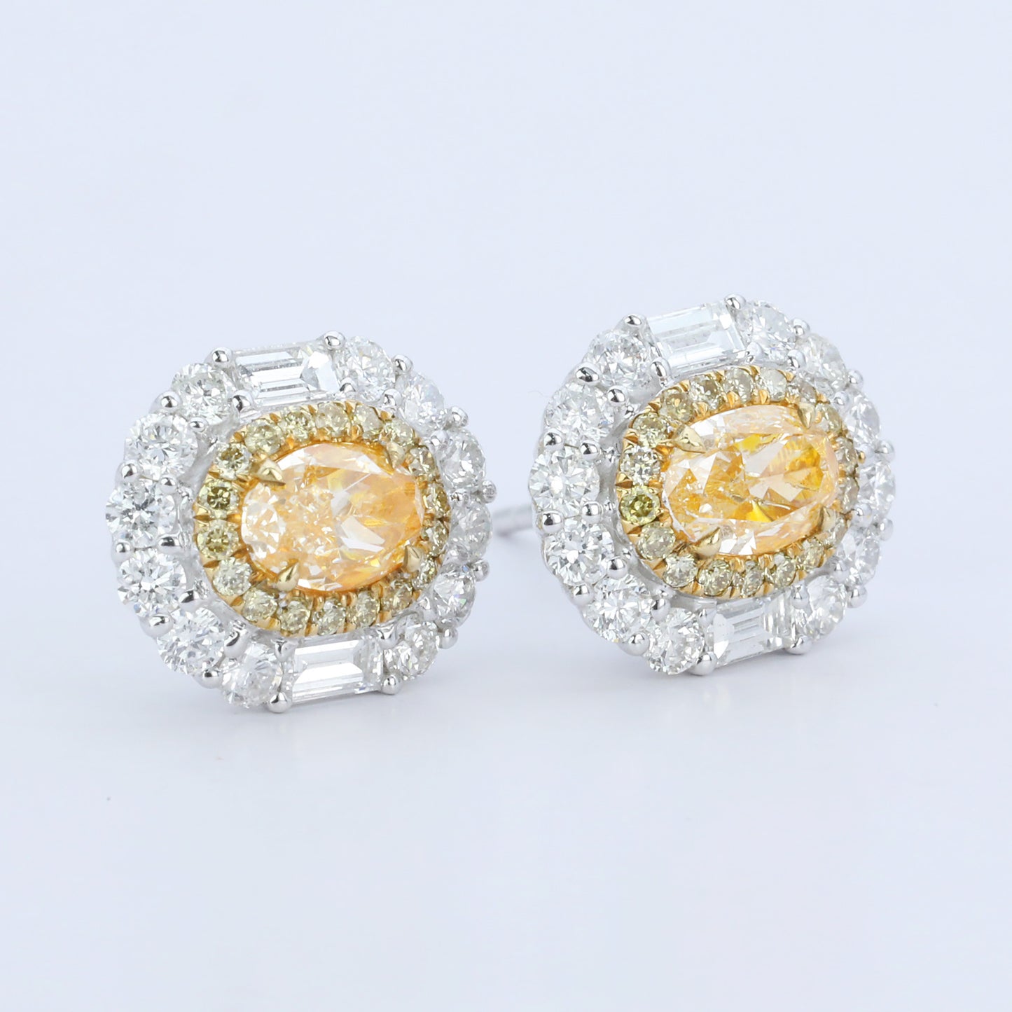 14k gold 2.04 ctw natural fany yellow diamond & diamond earrings