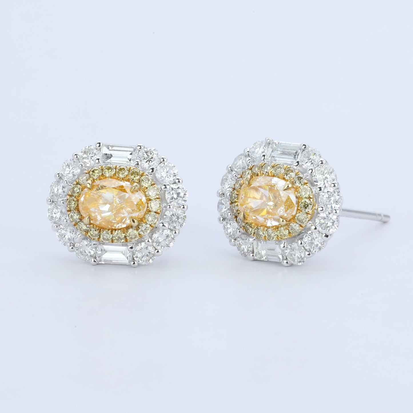 14k gold 2.04 ctw natural fany yellow diamond & diamond earrings