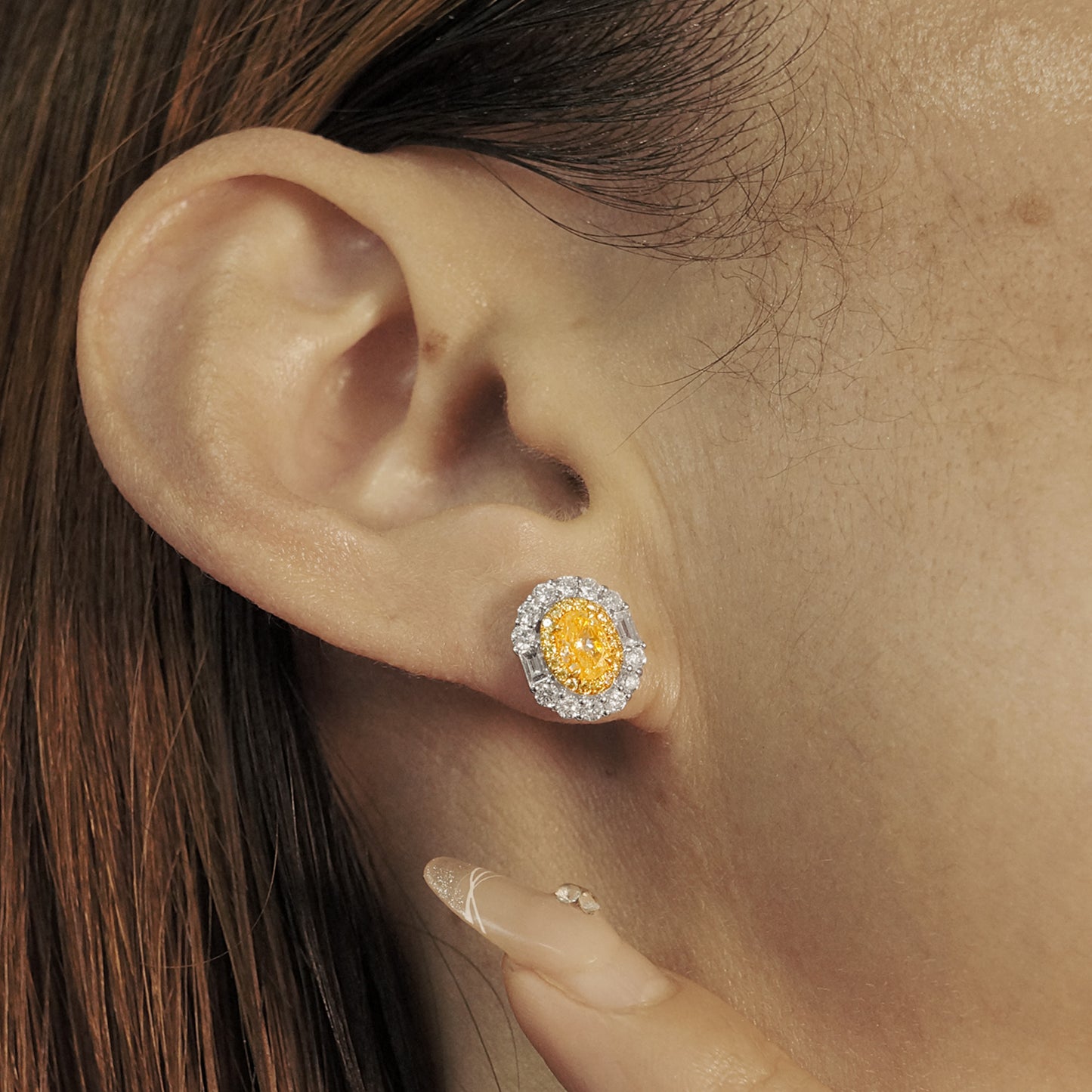 14k gold 2.04 ctw natural fany yellow diamond & diamond earrings