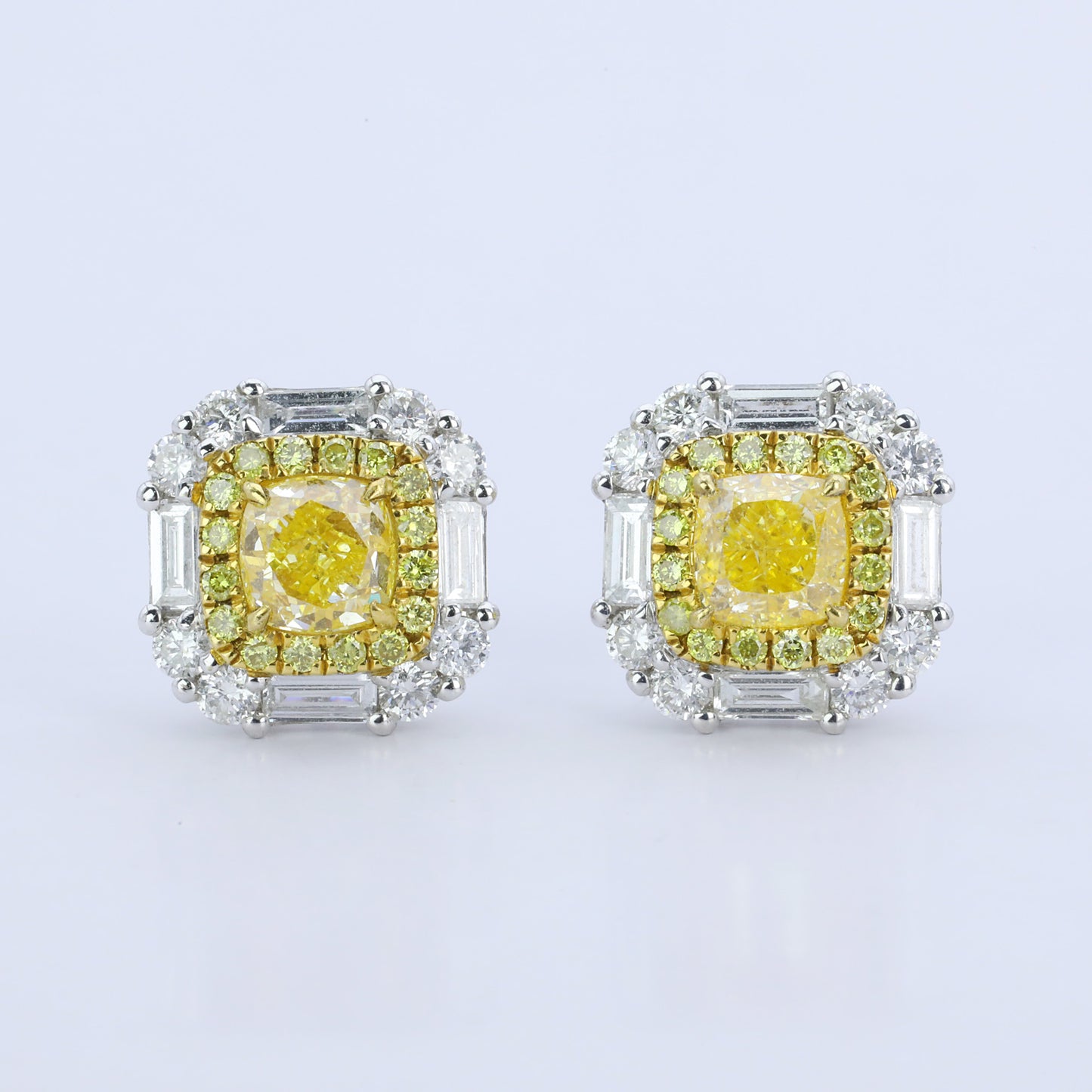 14k/18k gold 3.22 ctw natural yellow diamond & diamond stud earrings
