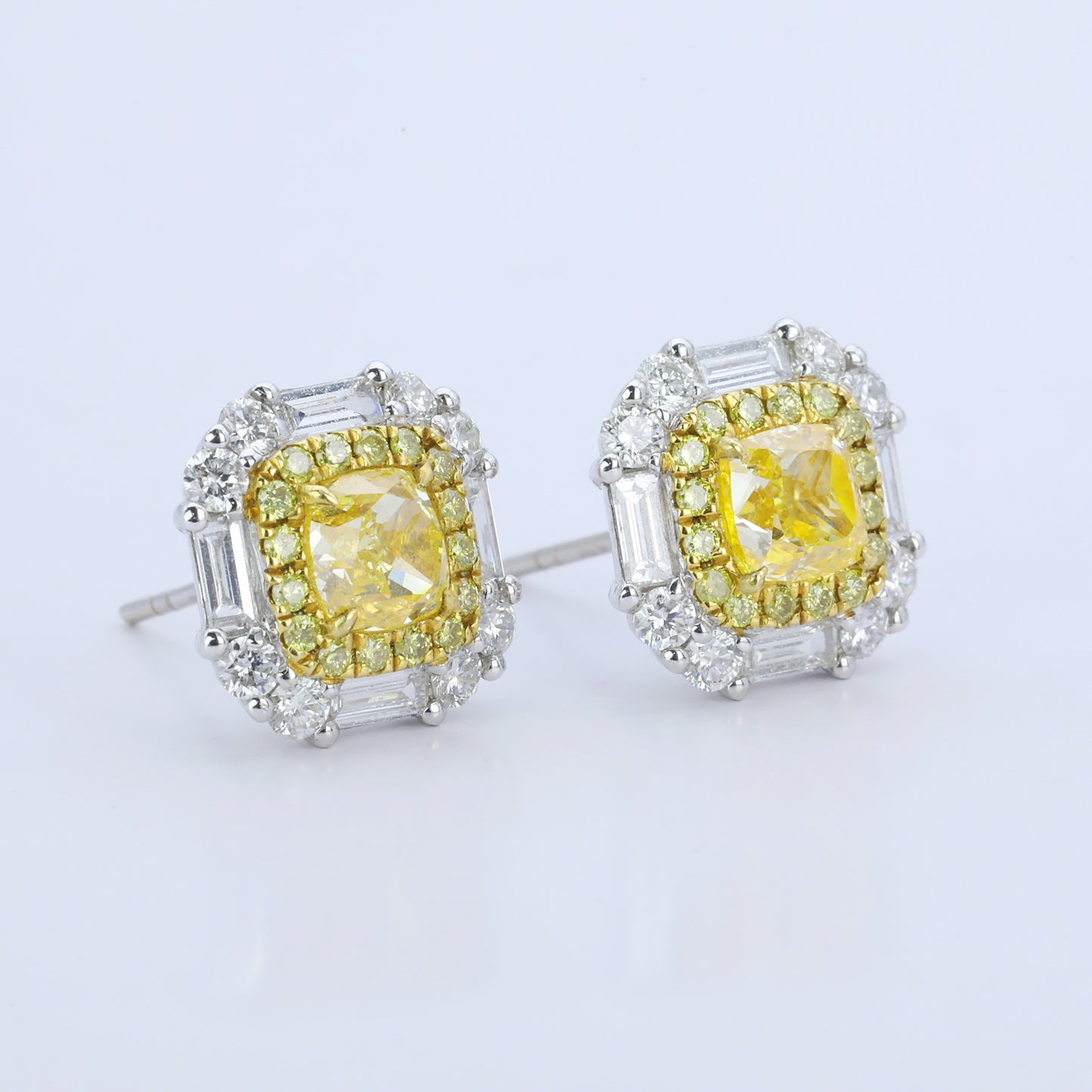 14k/18k gold 3.22 ctw natural yellow diamond & diamond stud earrings