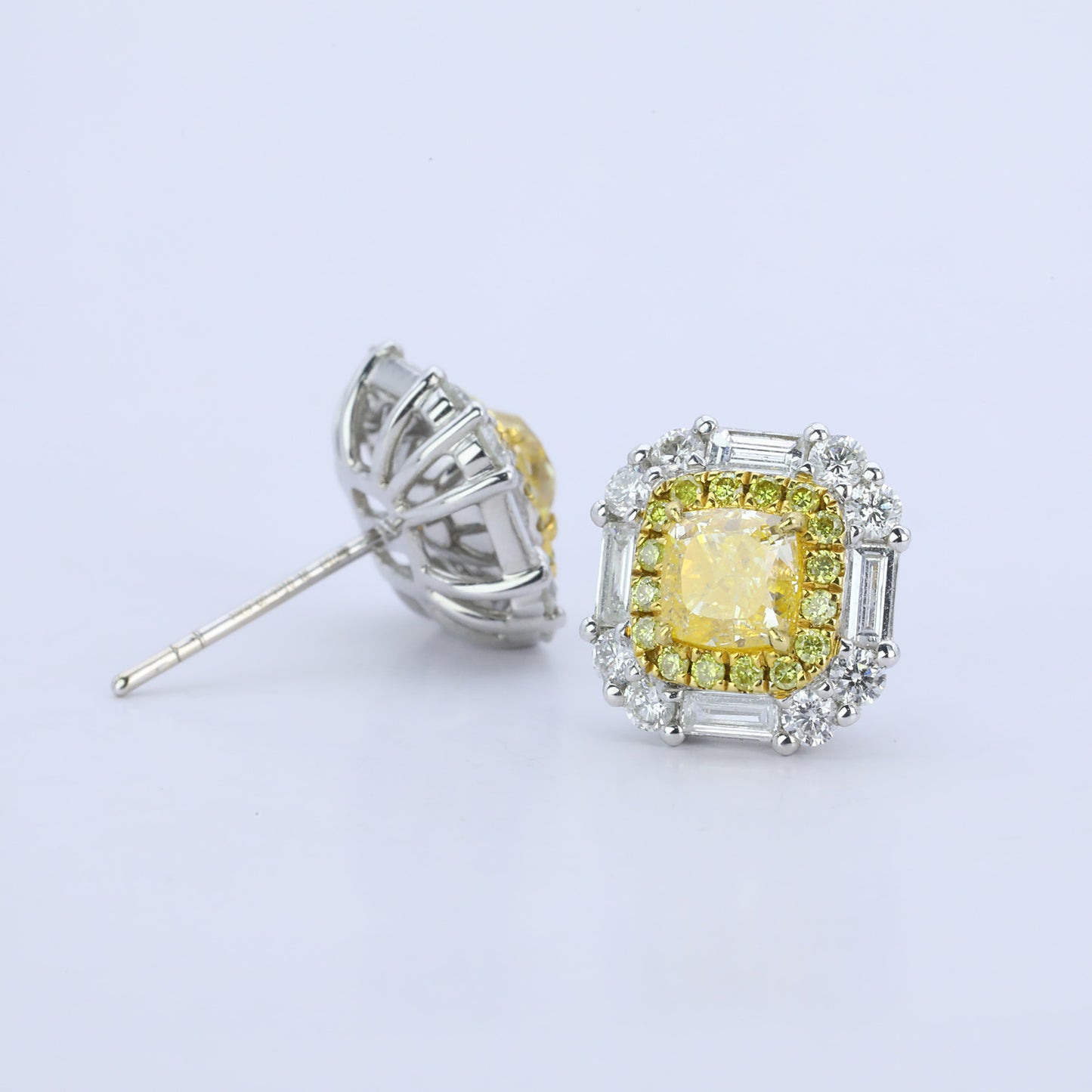 14k/18k gold 3.22 ctw natural yellow diamond & diamond stud earrings