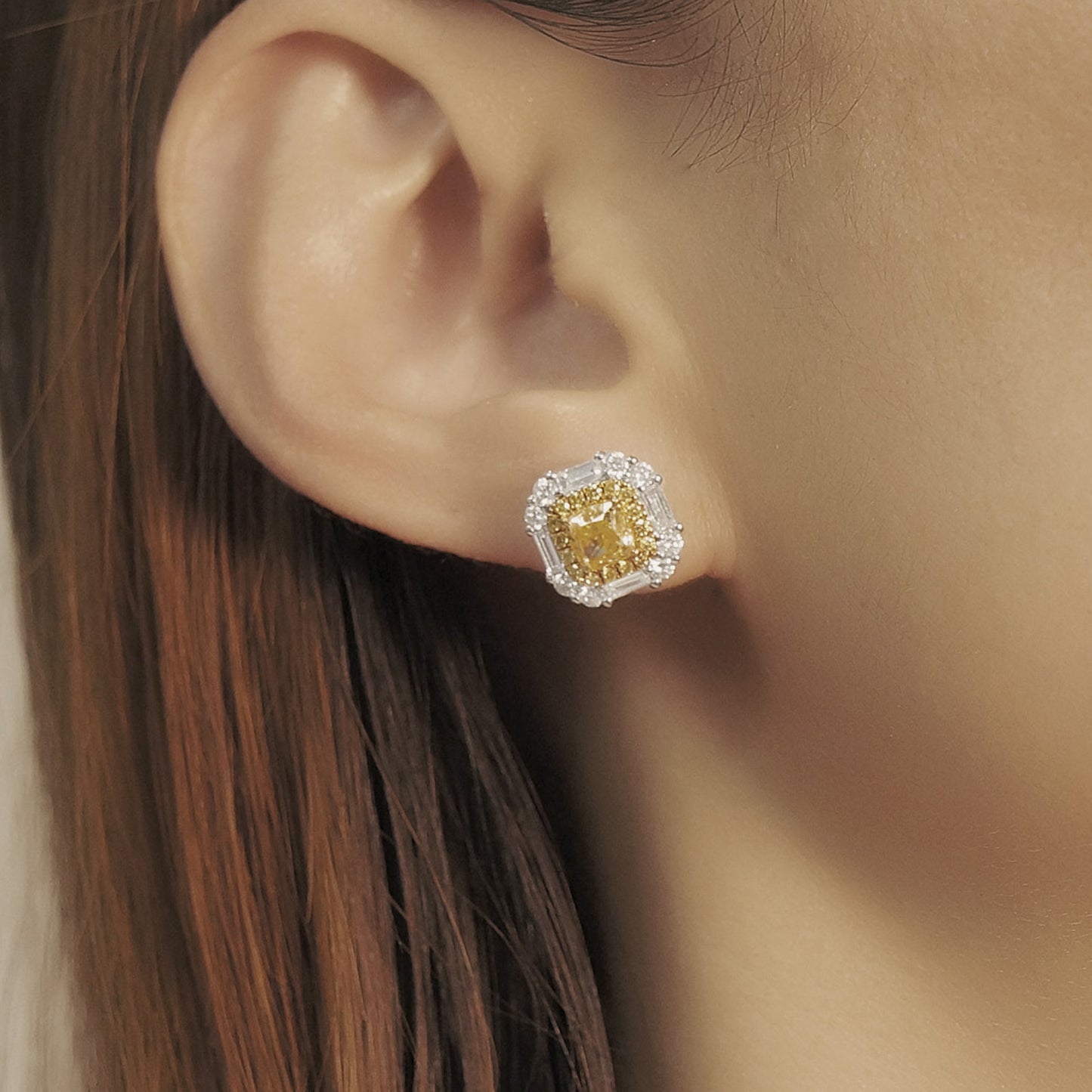 14k/18k gold 3.22 ctw natural yellow diamond & diamond stud earrings
