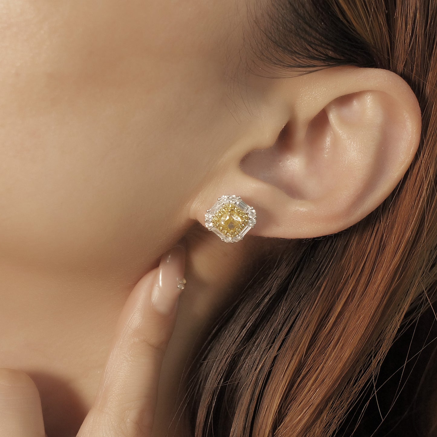 14k/18k gold 3.22 ctw natural yellow diamond & diamond stud earrings
