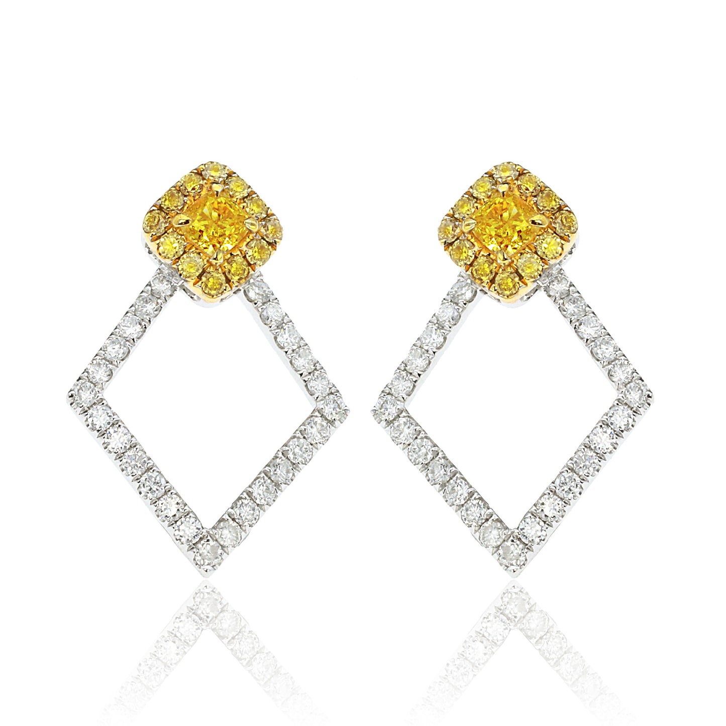 14k/18k gold 0.70 ctw yellow diamond&diamond stud earrings