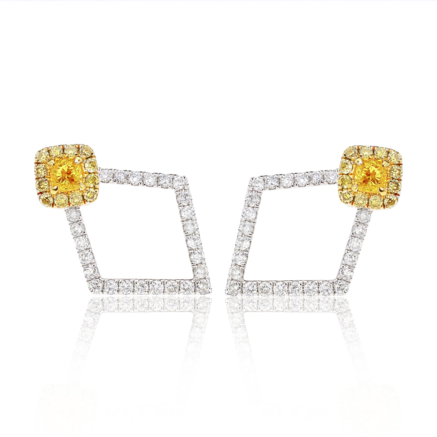 14k/18k gold 0.70 ctw yellow diamond&diamond stud earrings