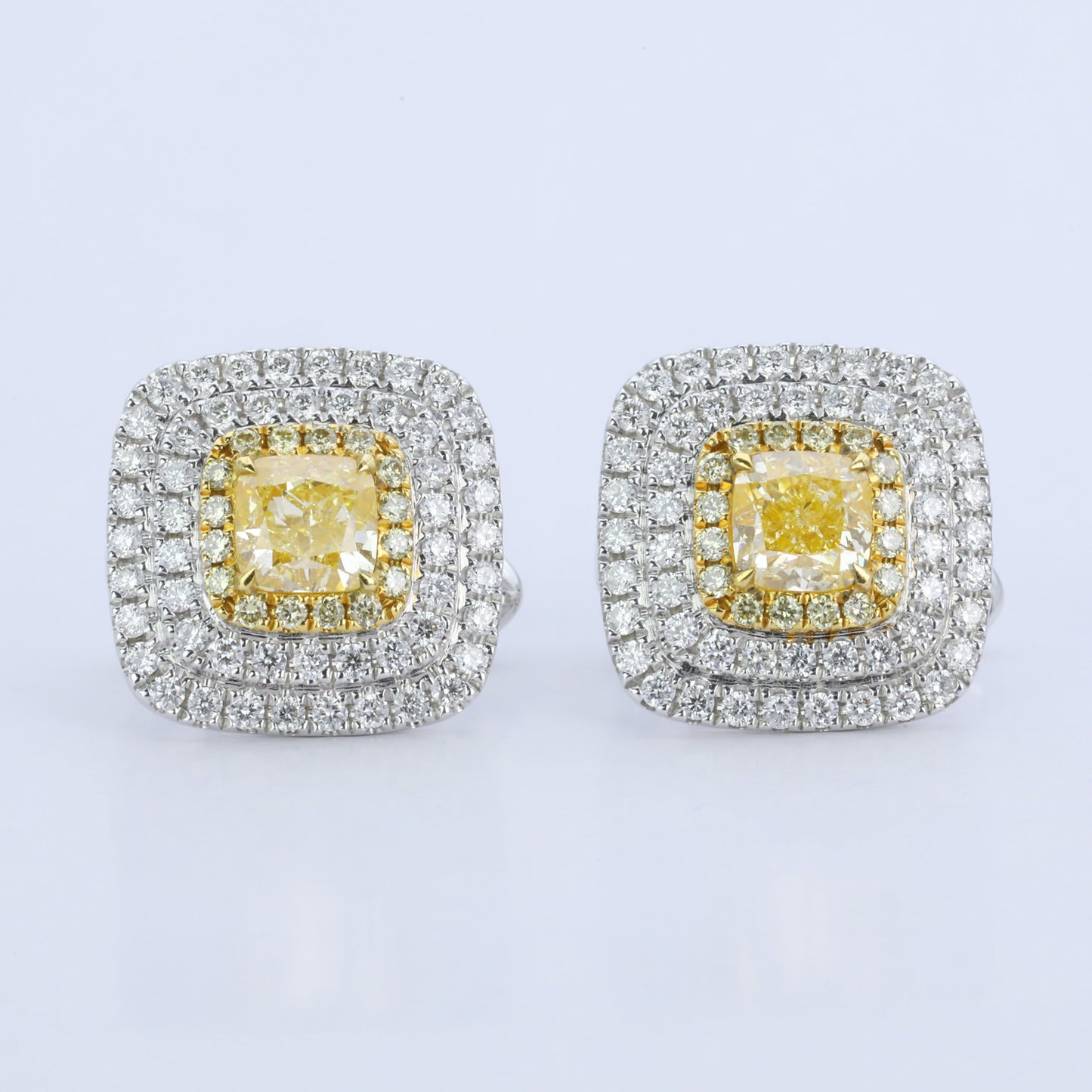 14k gold 2.26 ctw natural yellow diamond & diamond stud earrings