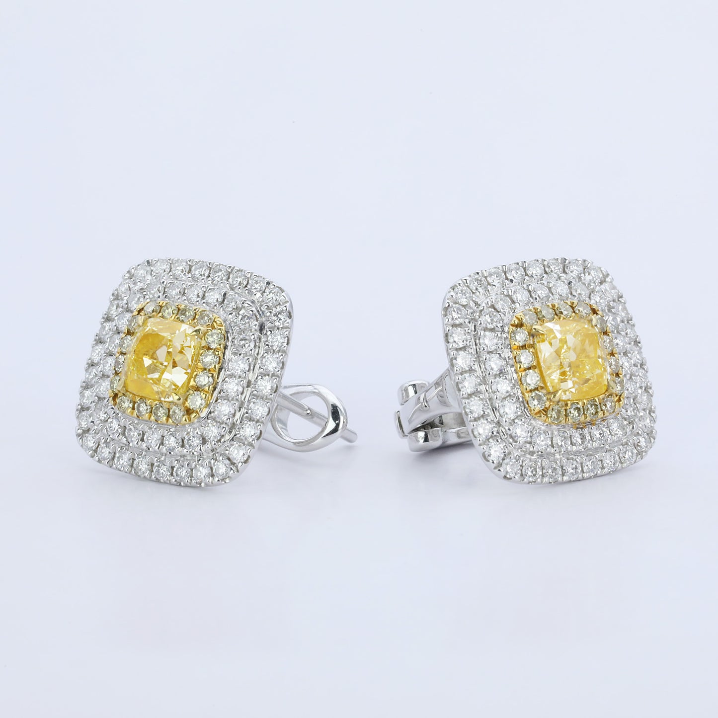 14k gold 2.26 ctw natural yellow diamond & diamond stud earrings