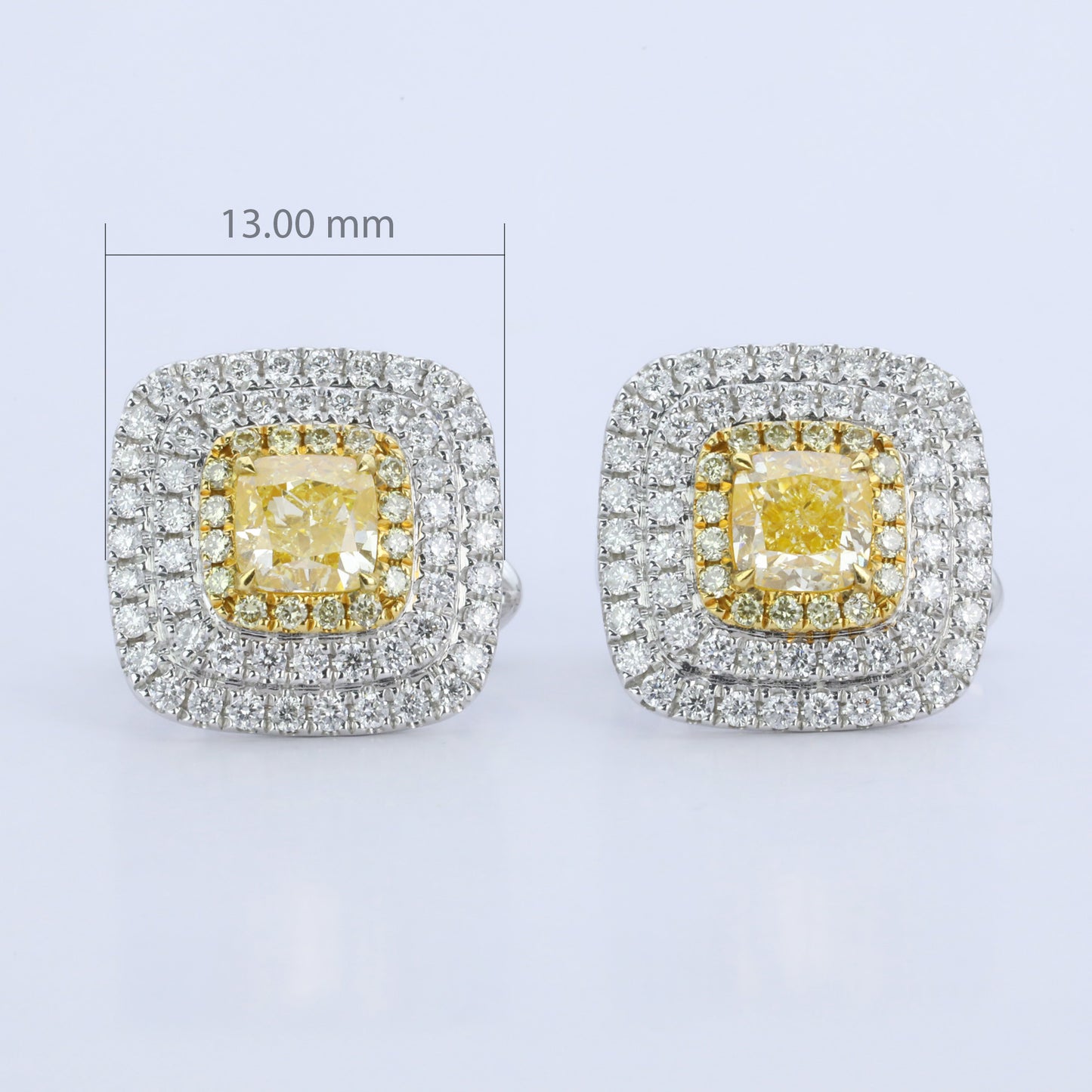 14k gold 2.26 ctw natural yellow diamond & diamond stud earrings