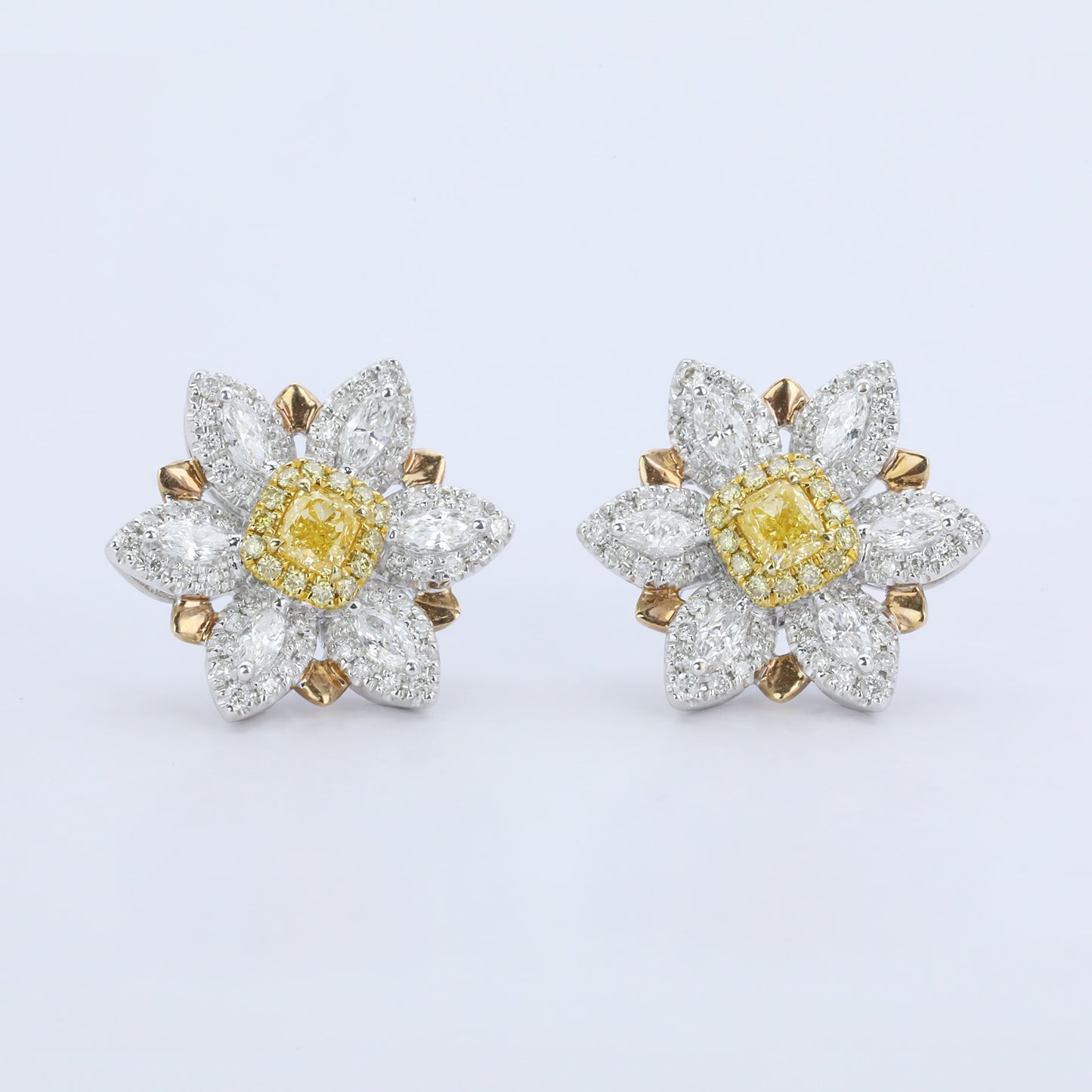 14k/18k gold 1.44 ctw natural yellow diamond & diamond stud earrings