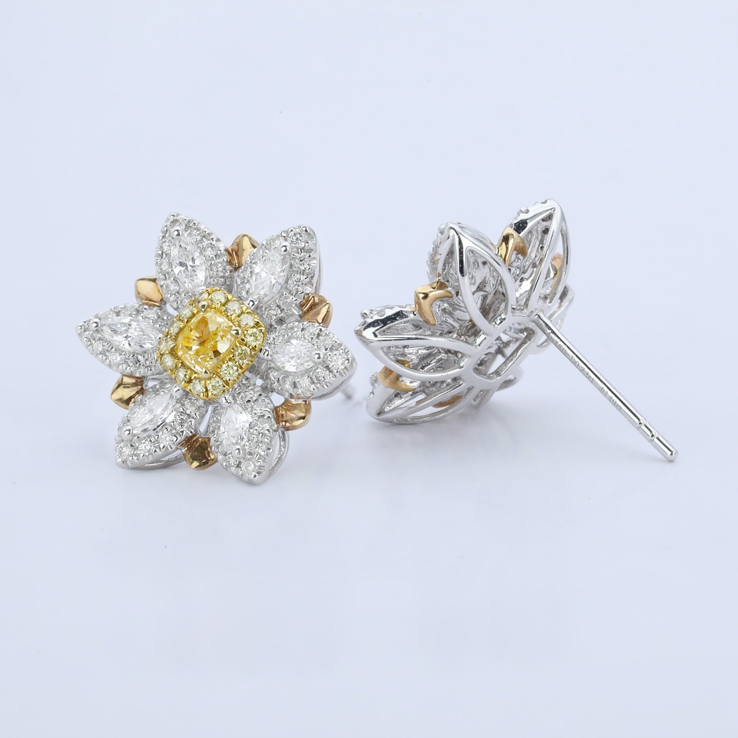 14k/18k gold 1.44 ctw natural yellow diamond & diamond stud earrings