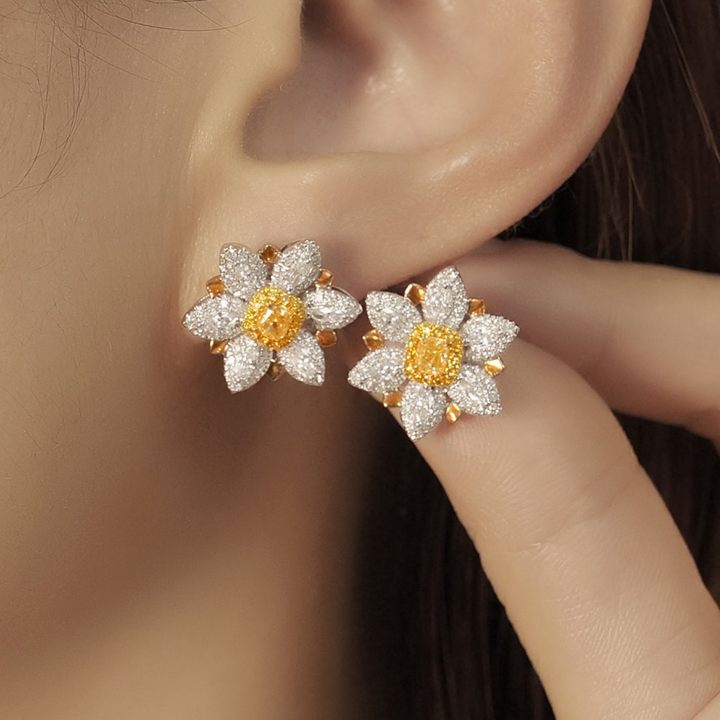 14k/18k gold 1.44 ctw natural yellow diamond & diamond stud earrings