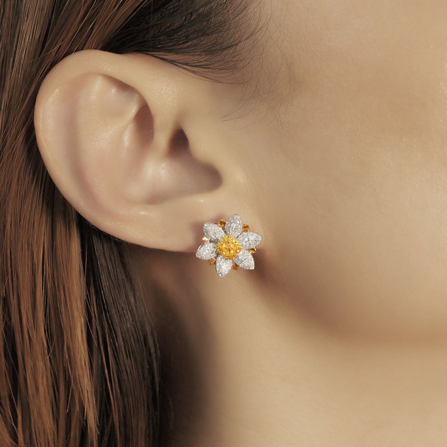 14k/18k gold 1.44 ctw natural yellow diamond & diamond stud earrings