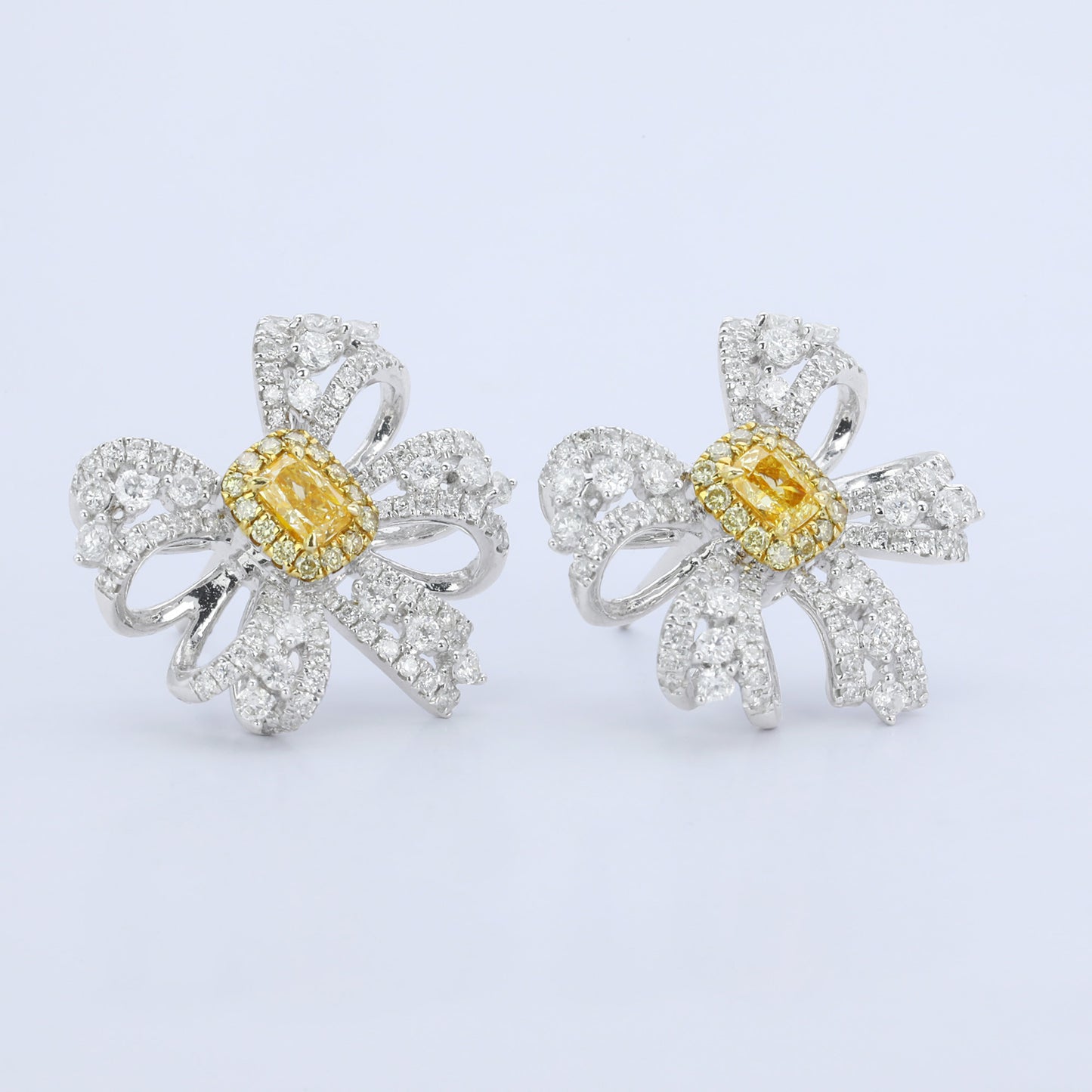14k/18k gold 1.24 ctw natural yellow diamond & diamond stud earrings