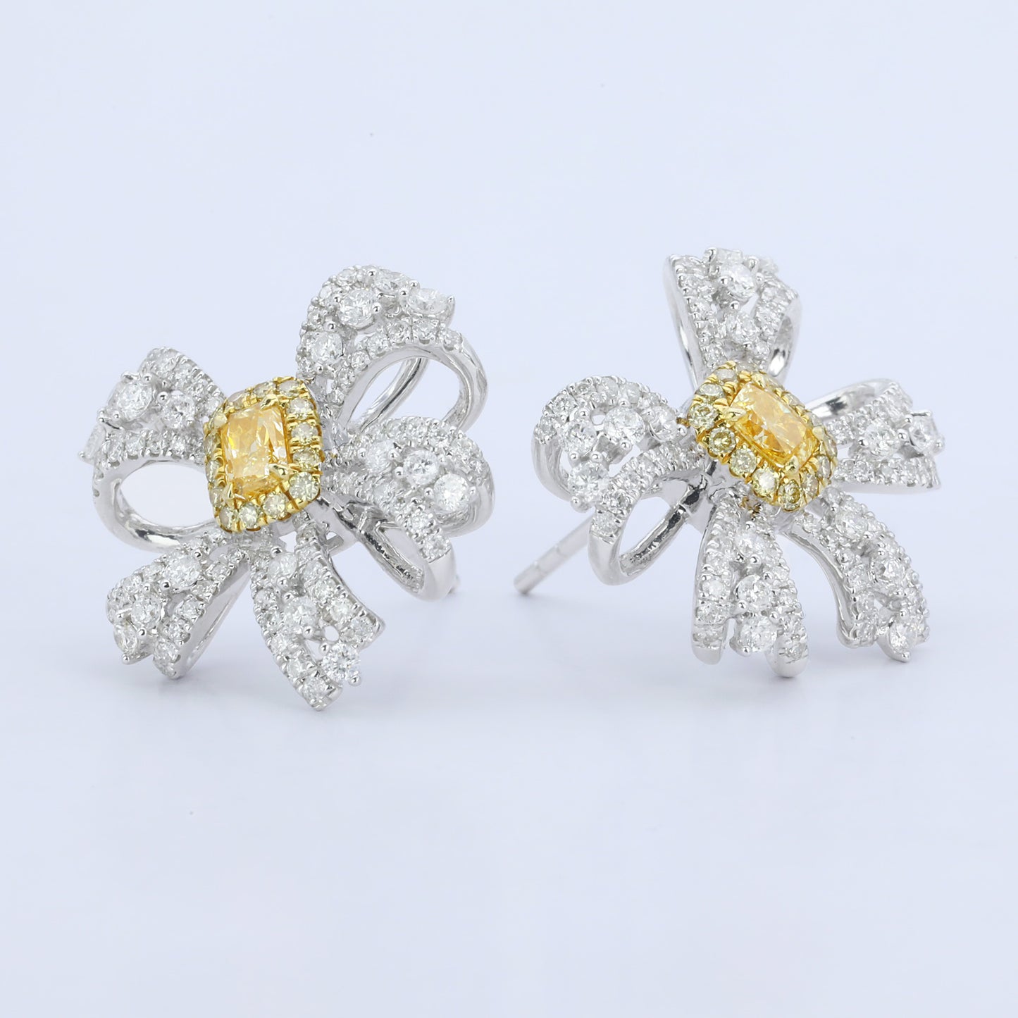 14k/18k gold 1.24 ctw natural yellow diamond & diamond stud earrings
