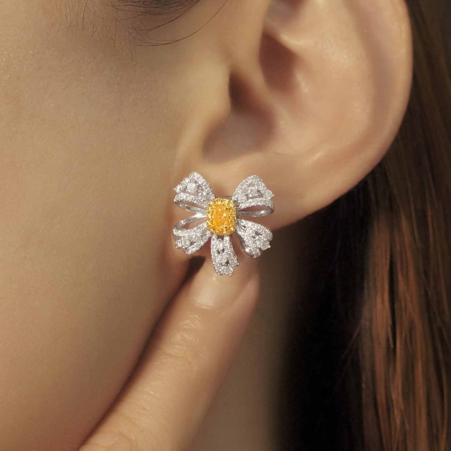 14k/18k gold 1.24 ctw natural yellow diamond & diamond stud earrings
