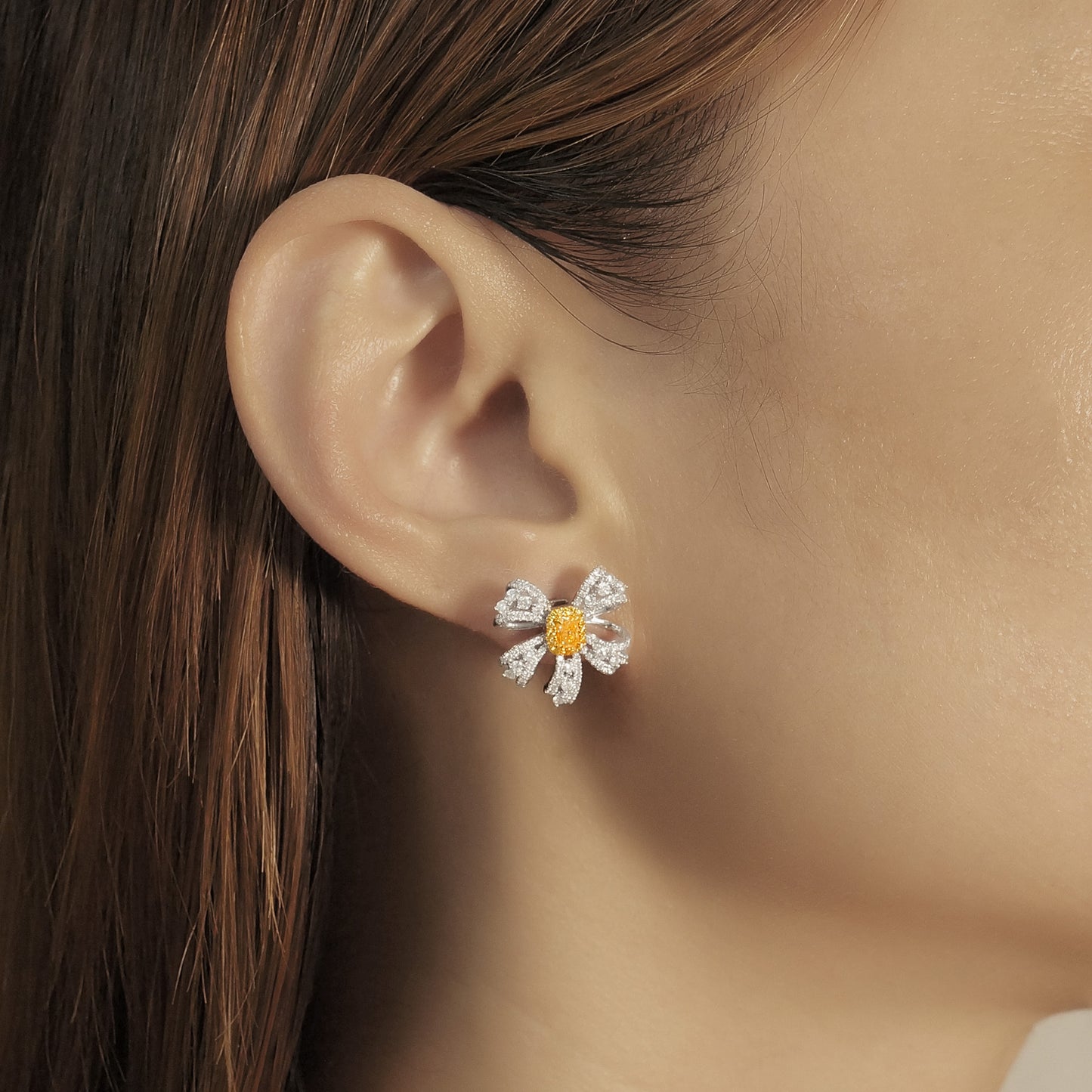 14k/18k gold 1.24 ctw natural yellow diamond & diamond stud earrings