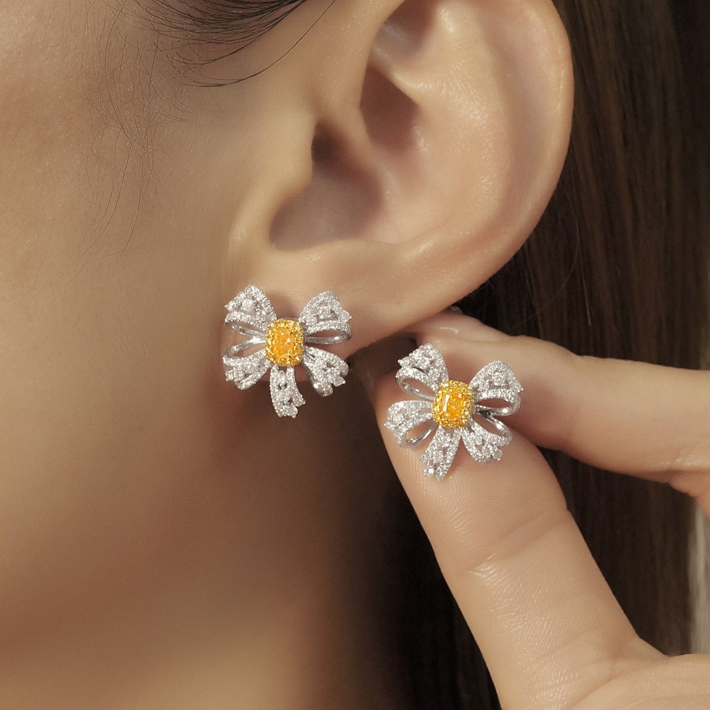 14k/18k gold 1.24 ctw natural yellow diamond & diamond stud earrings