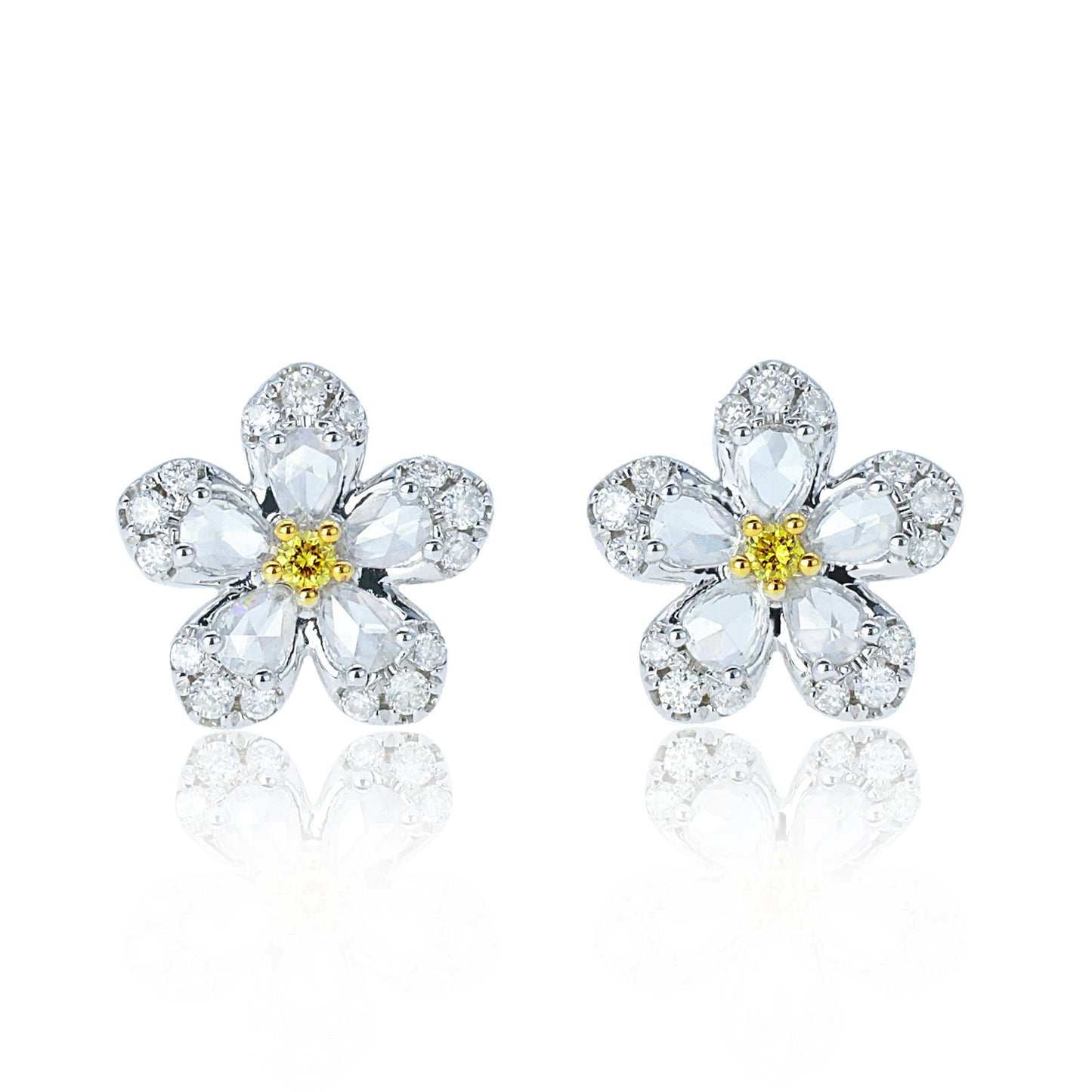 14k/18k gold 0.40 ctw yellow diamond&diamond stud earrings