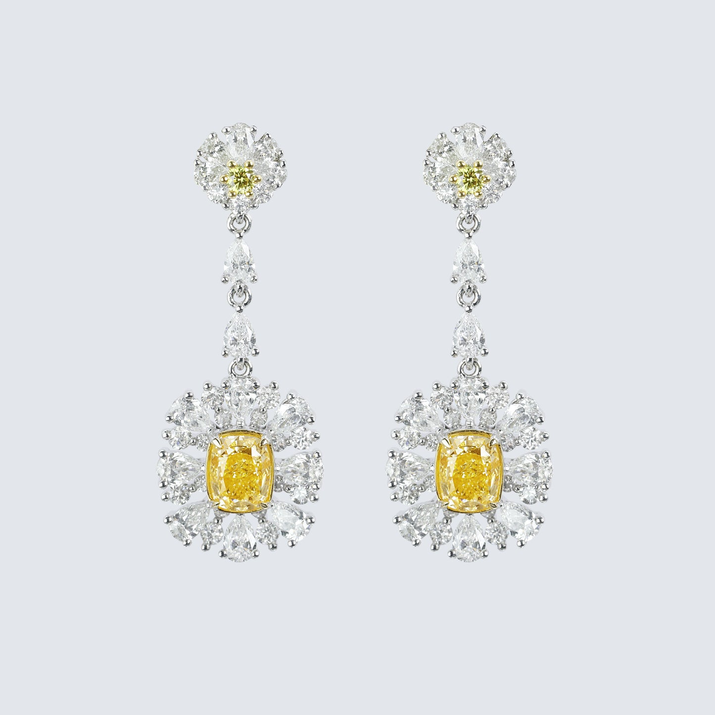 14k/18k white gold 4.58 ctw natural yellow diamond & diamond earrings