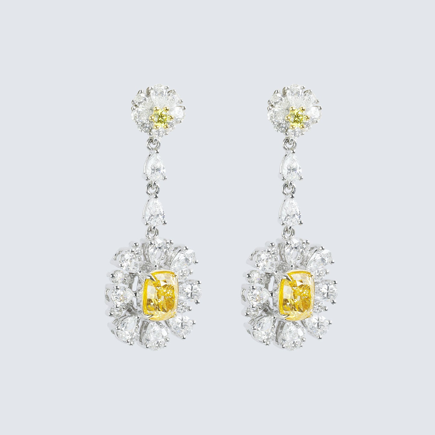 14k/18k white gold 4.58 ctw natural yellow diamond & diamond earrings