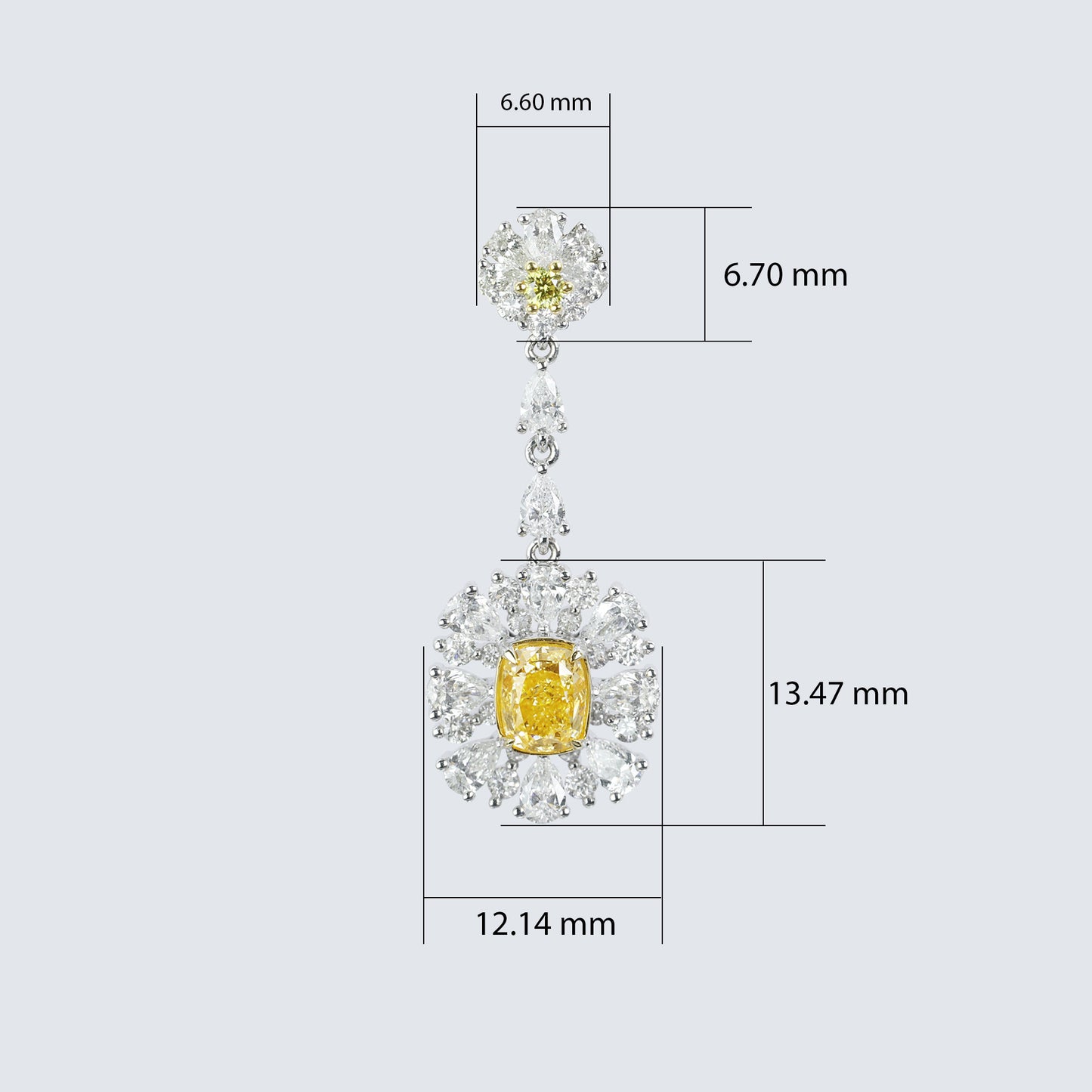 14k/18k white gold 4.58 ctw natural yellow diamond & diamond earrings