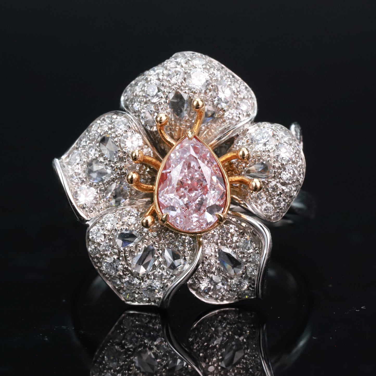 gia ccertificated 14k gold 2.00 ctw natural fancy pink diamond & diamond ring