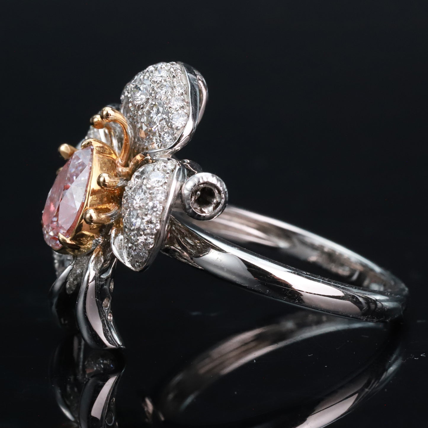 gia ccertificated 14k gold 2.00 ctw natural fancy pink diamond & diamond ring
