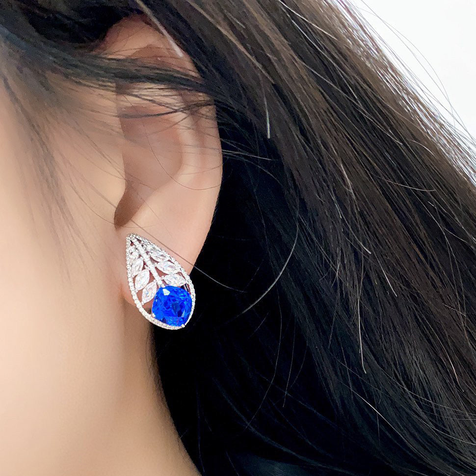 s925 sterling silver lab emerald/ruby/sapphire/paraiba/cobalt spinel & cz diamond earrings