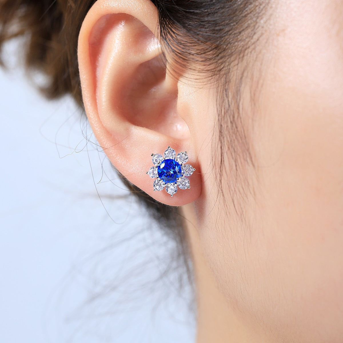 s925 sterling silver lab paraiba/ruby/sapphire/emearld/cobalt spinel & cz diamond stud earrings