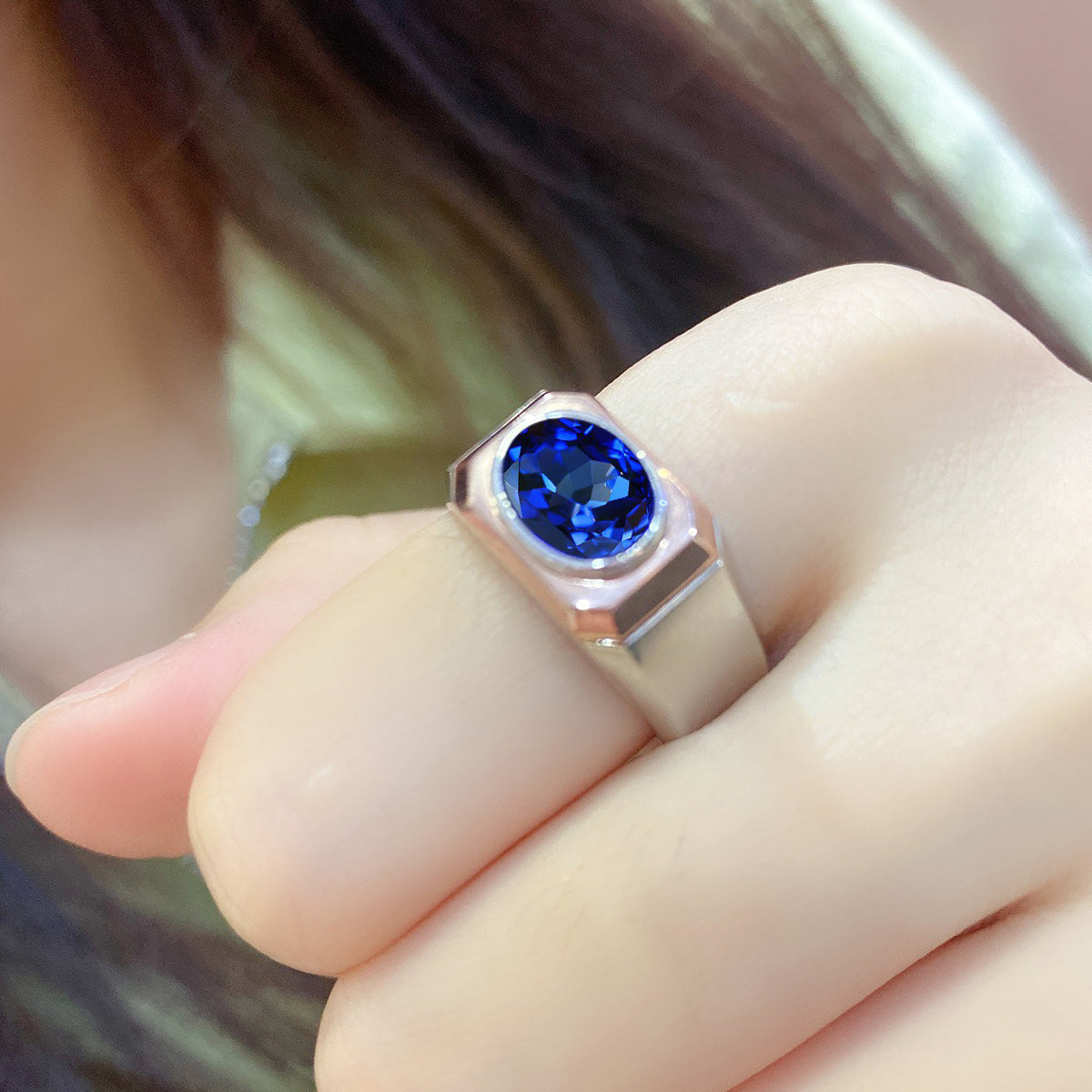 s925 sterling silver men's lab sapphire ring