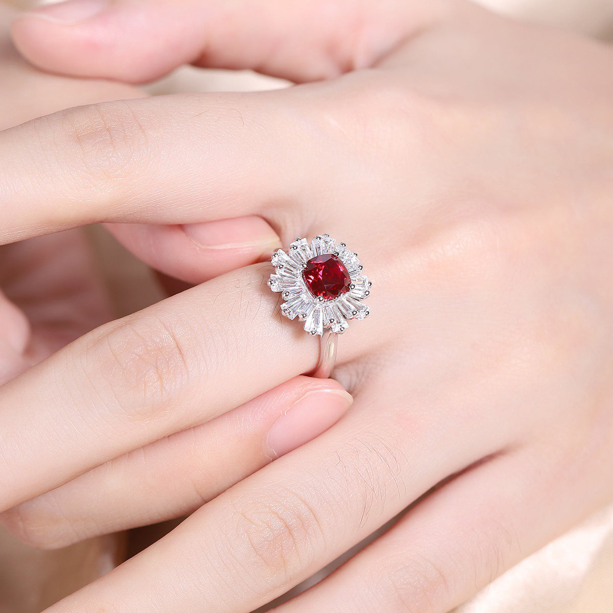 s925 sterling silver lab ruby/sapphire/emerald & cz diamond ring