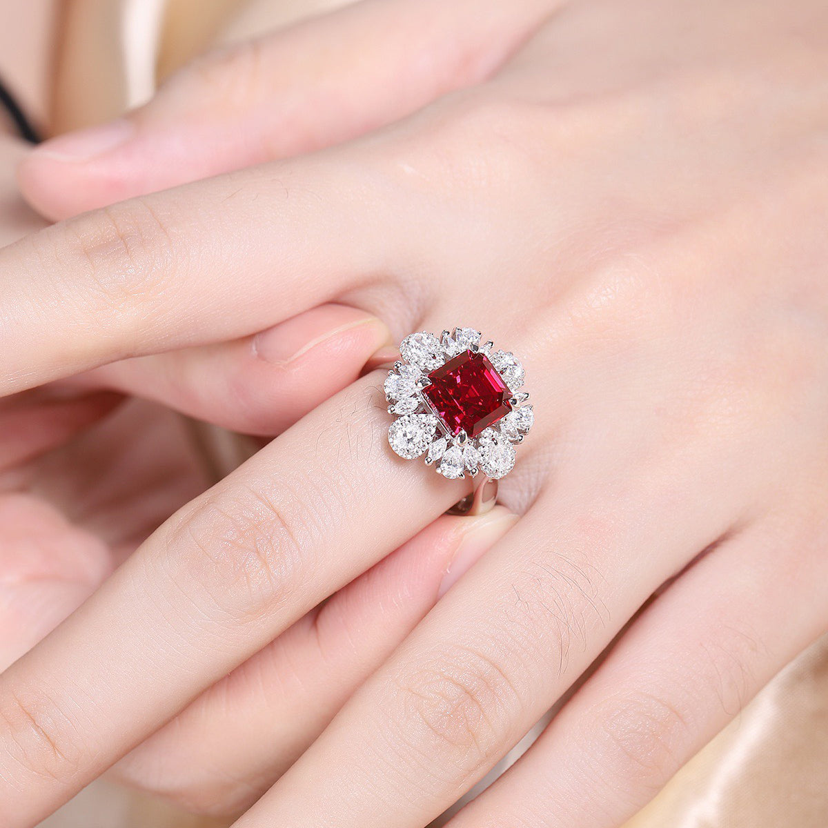 s925 sterling silver lab ruby/emerald/sapphire & cz diamond ring