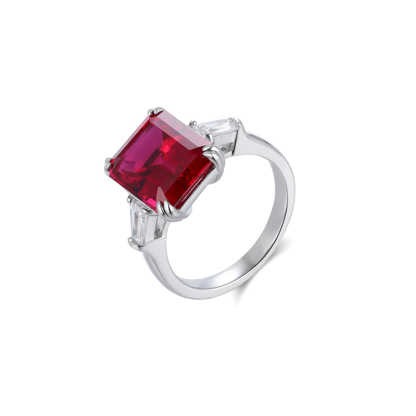emerald cut engagement ring in s925 sterling silver, 8.77 ct lab ruby engagement ring, emerald art deco ruby ring,silver promise ring