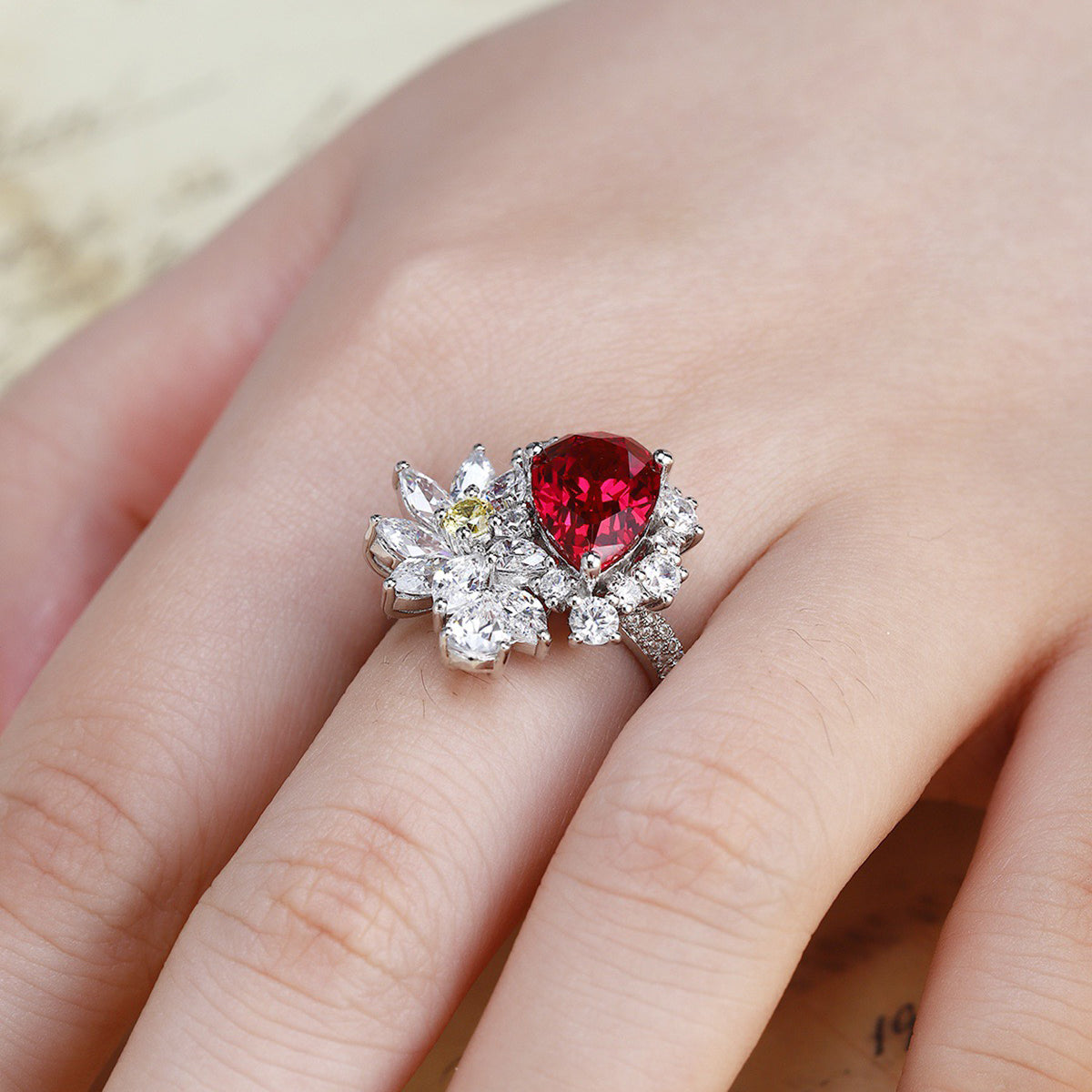 s925 sterling silver lab paraiba/ruby/emerald & cz diamond ring