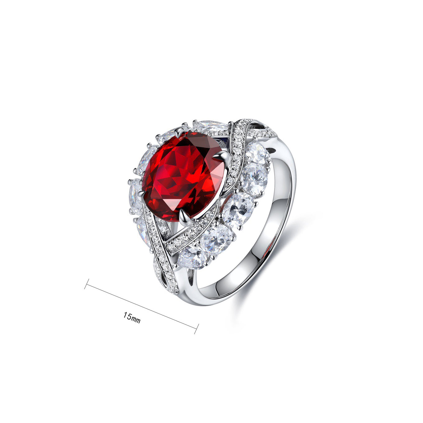 s925 sterling silver lab ruby/sapphire/emerald & cz diamond ring